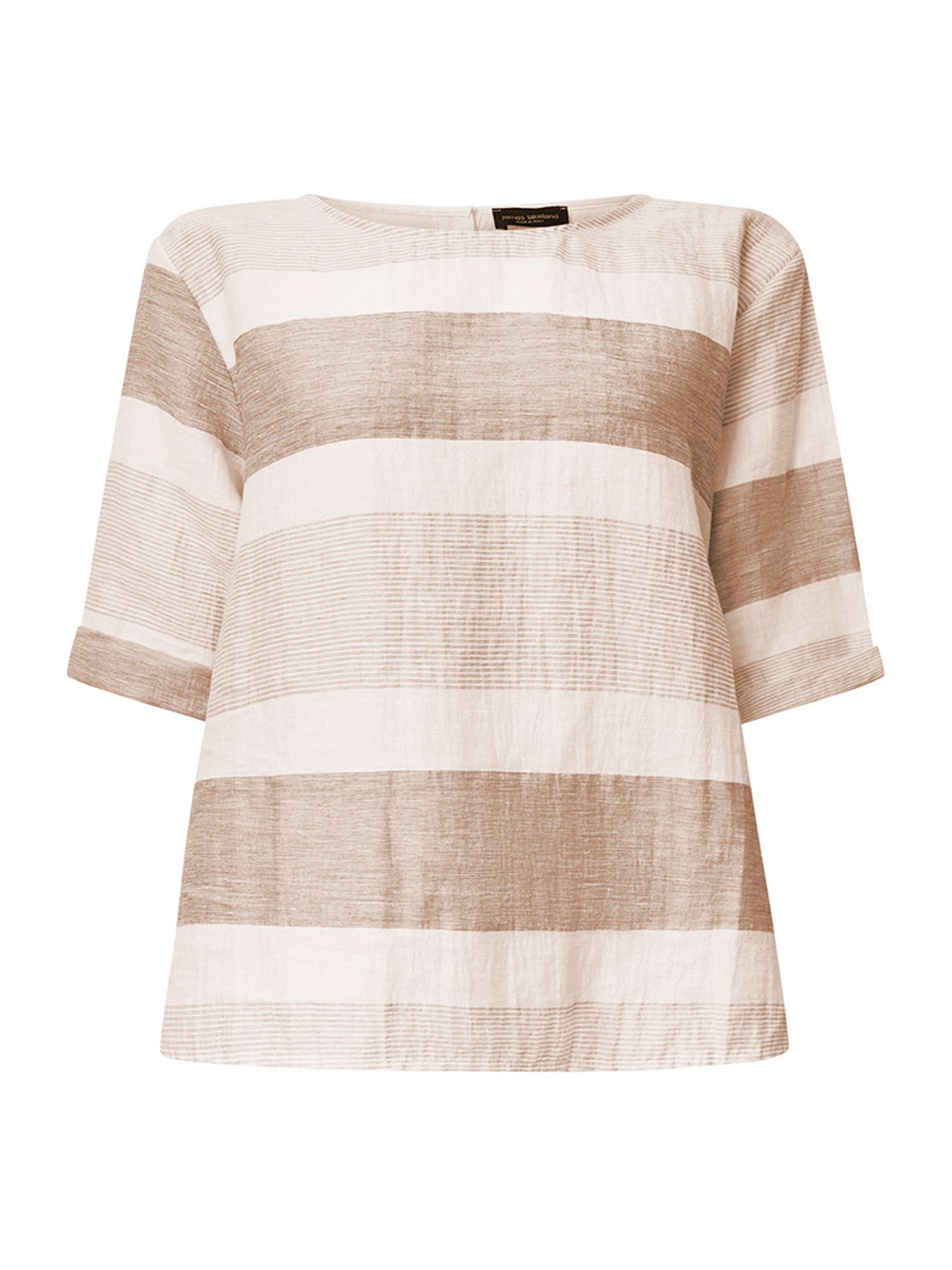 Striped Linen Blend Top Beige