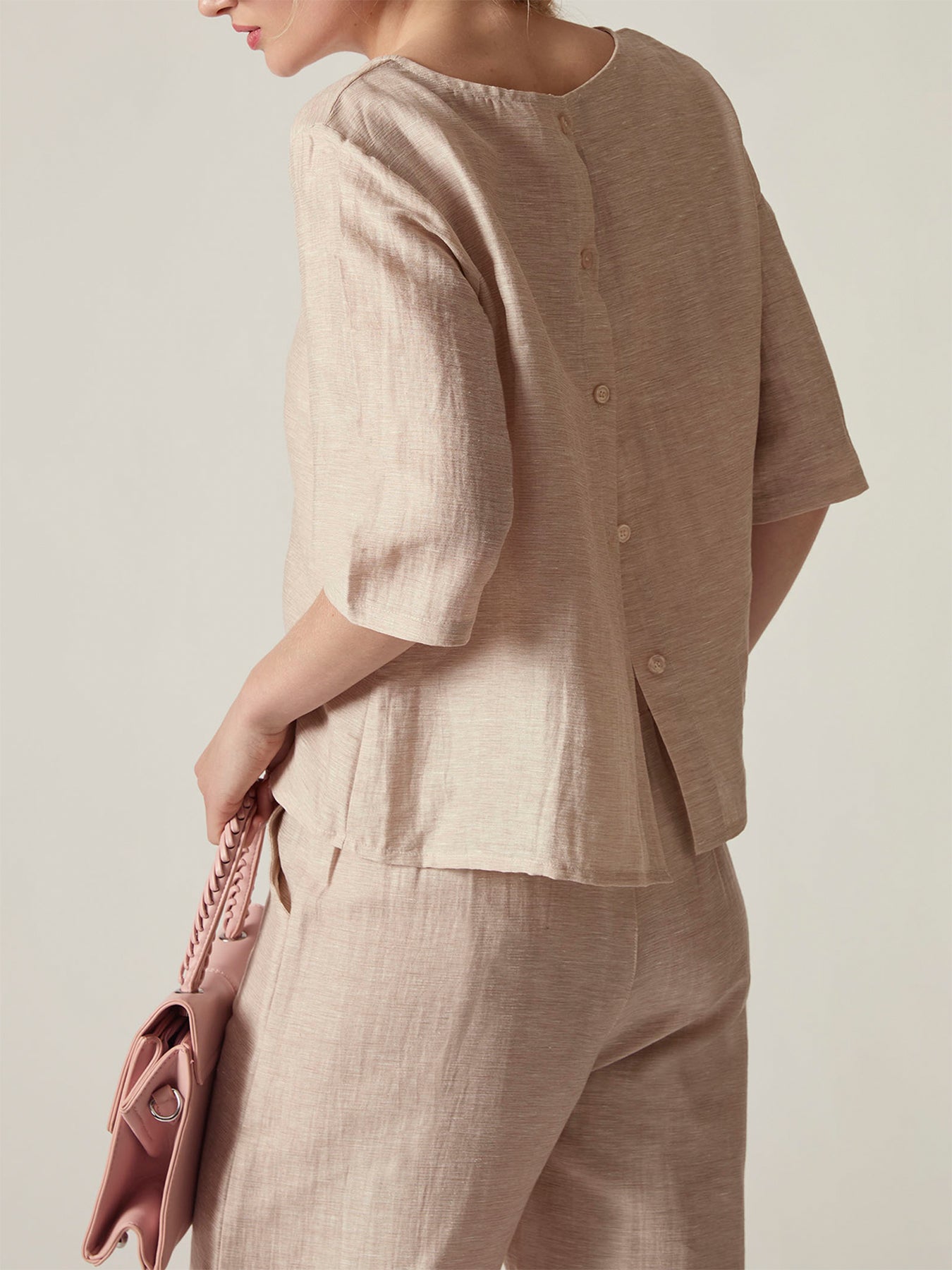Natural Linen Blend Top Beige