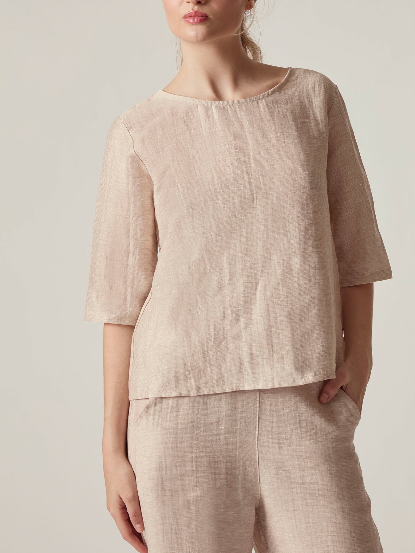 Natural Linen Blend Top Beige