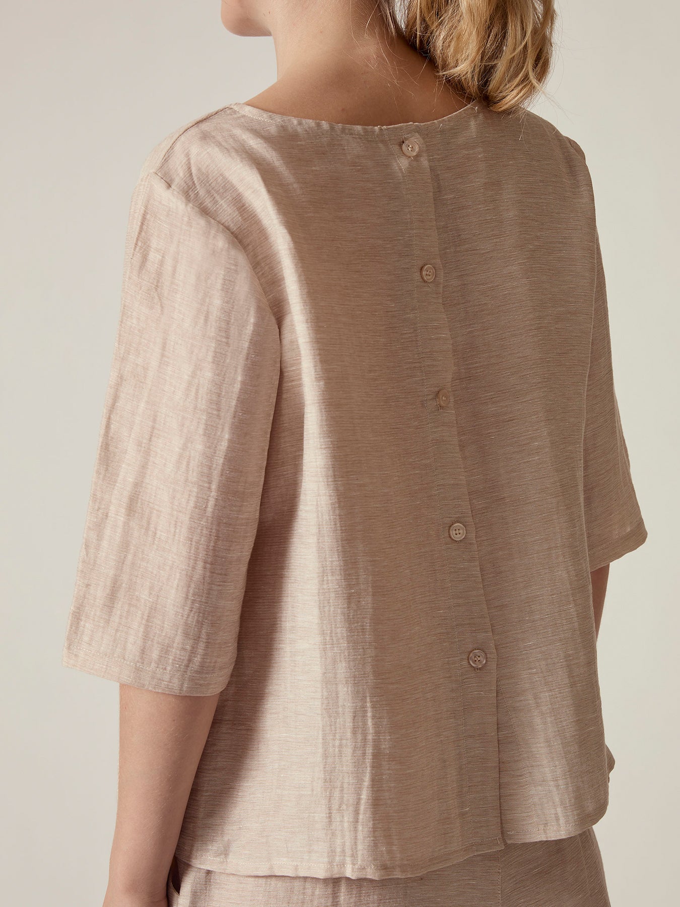 Natural Linen Blend Top Beige