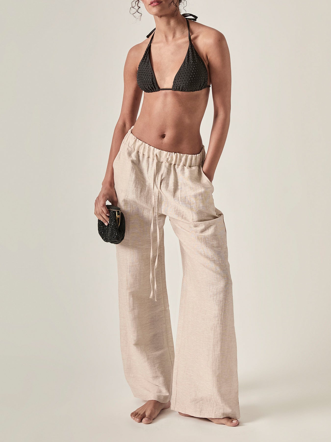 Linen Blend Pull-On Trousers Beige
