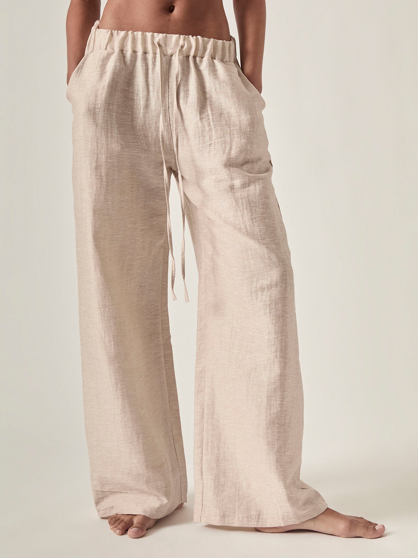 Linen Blend Pull-On Trousers Beige