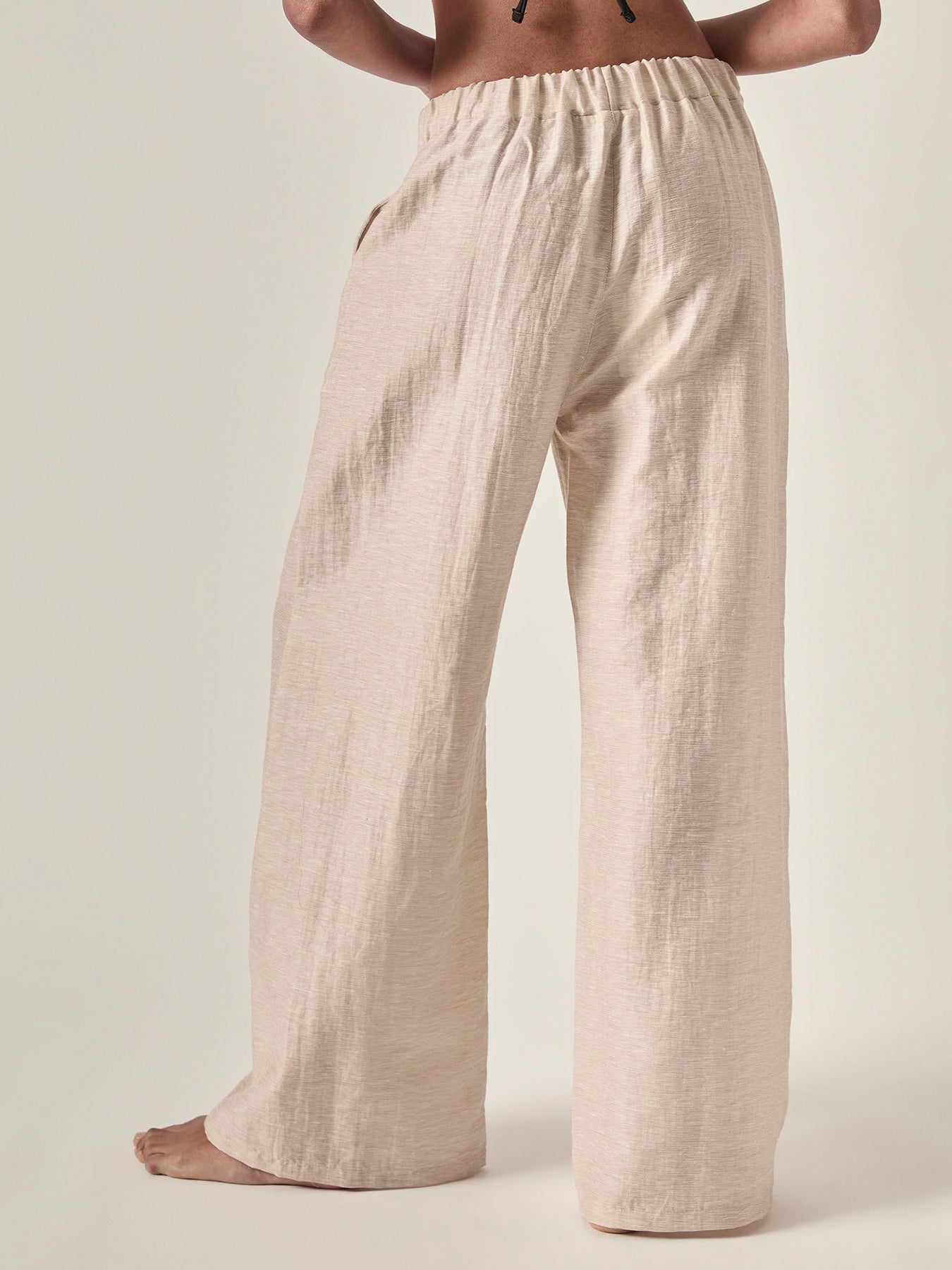 Linen Blend Pull-On Trousers Beige