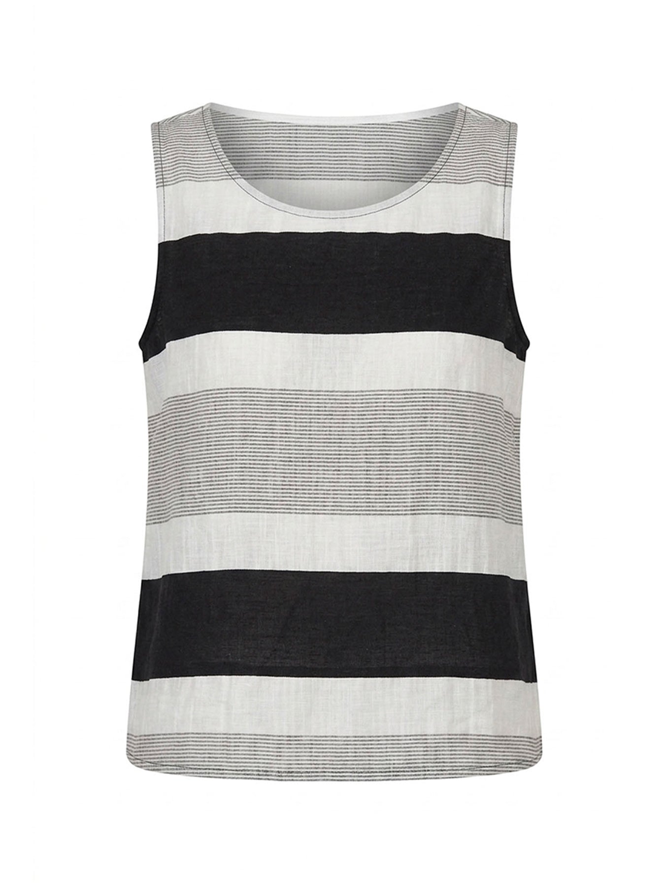 Holiday Striped Linen Blend Top Black