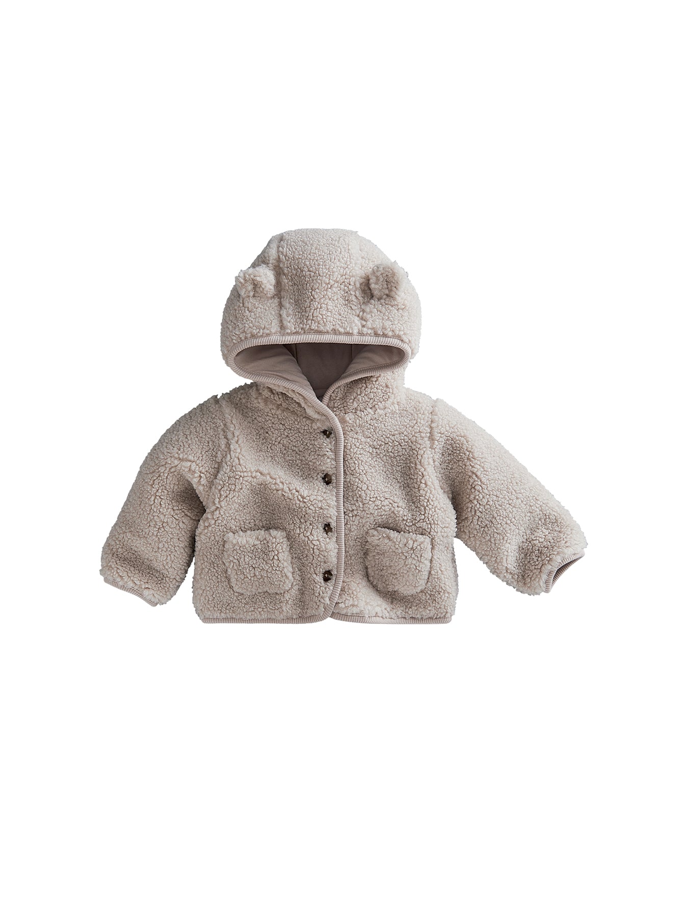 Baby Hooded Borg Jacket Beige