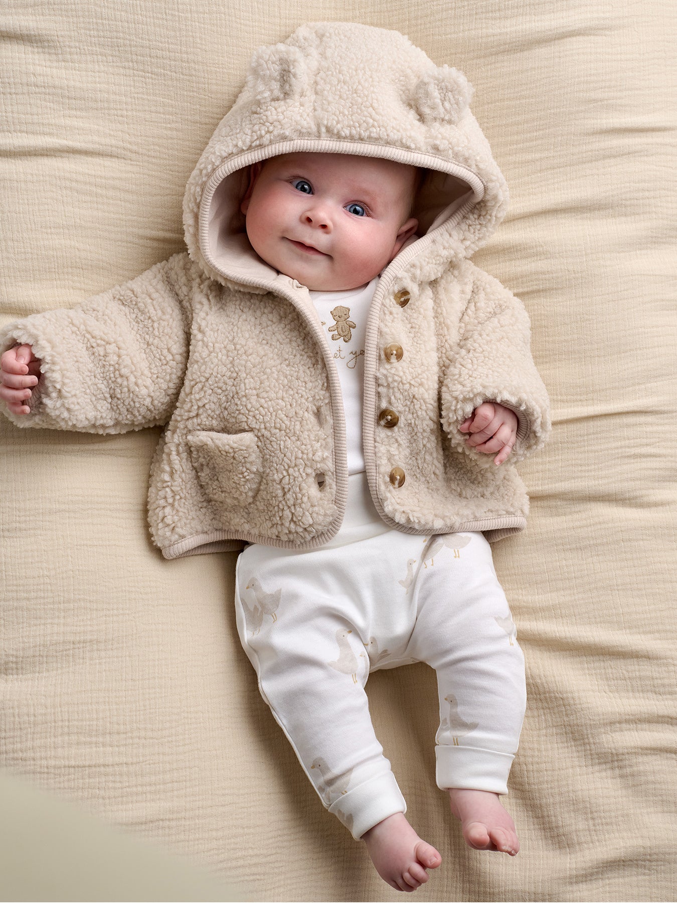 Baby Hooded Borg Jacket Beige