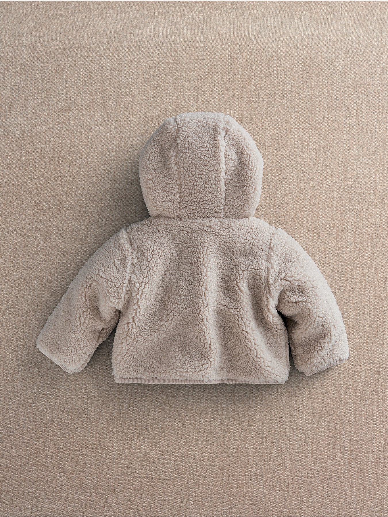 Baby Hooded Borg Jacket Beige