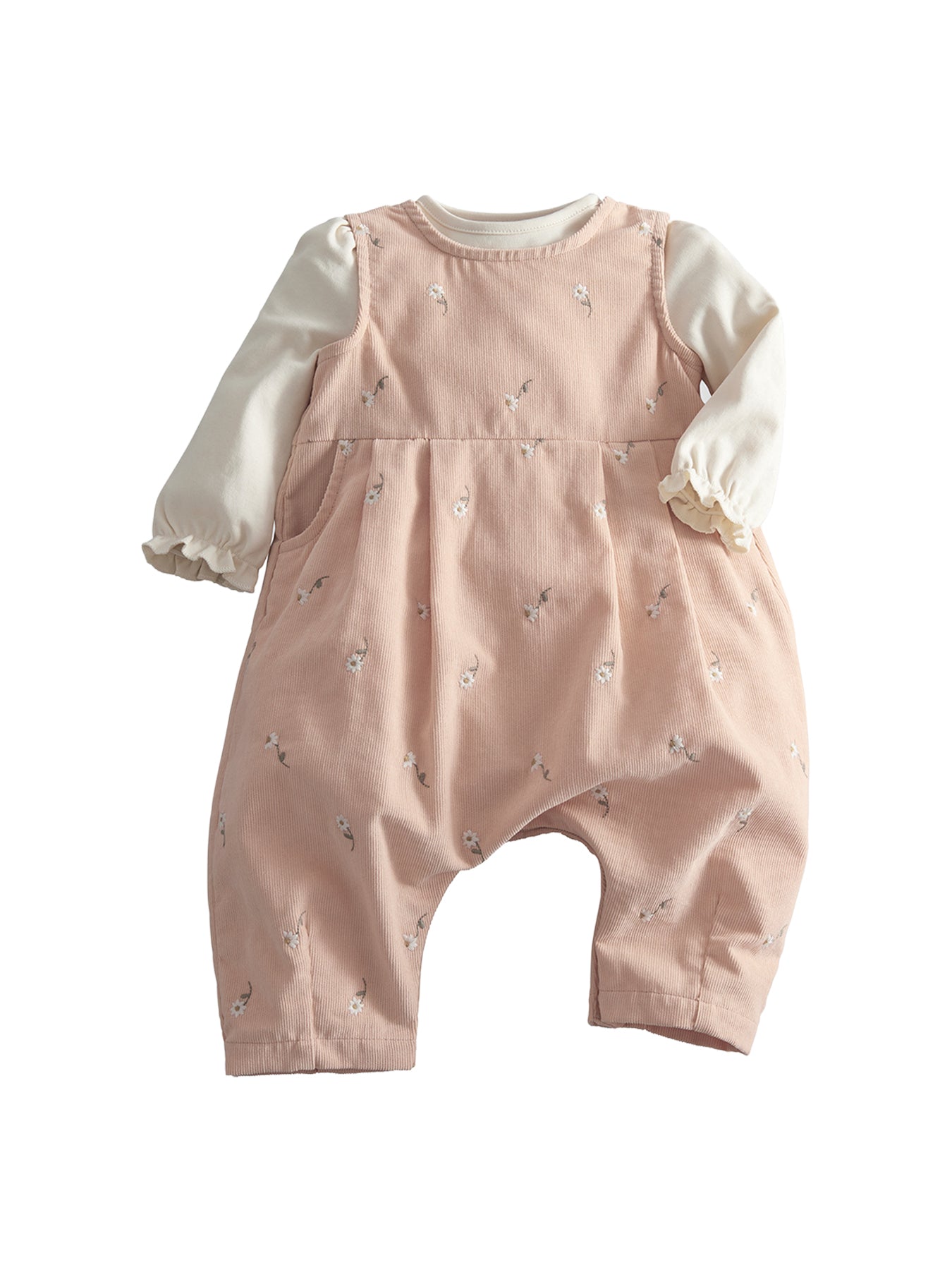Baby Embroidered Romper Two Piece Set Pink