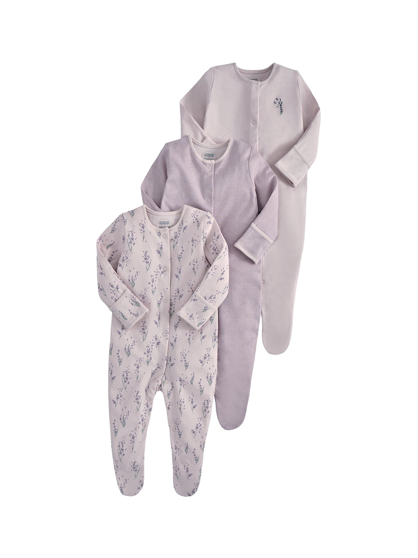 Baby Three Pack Lavender Sleepsuits