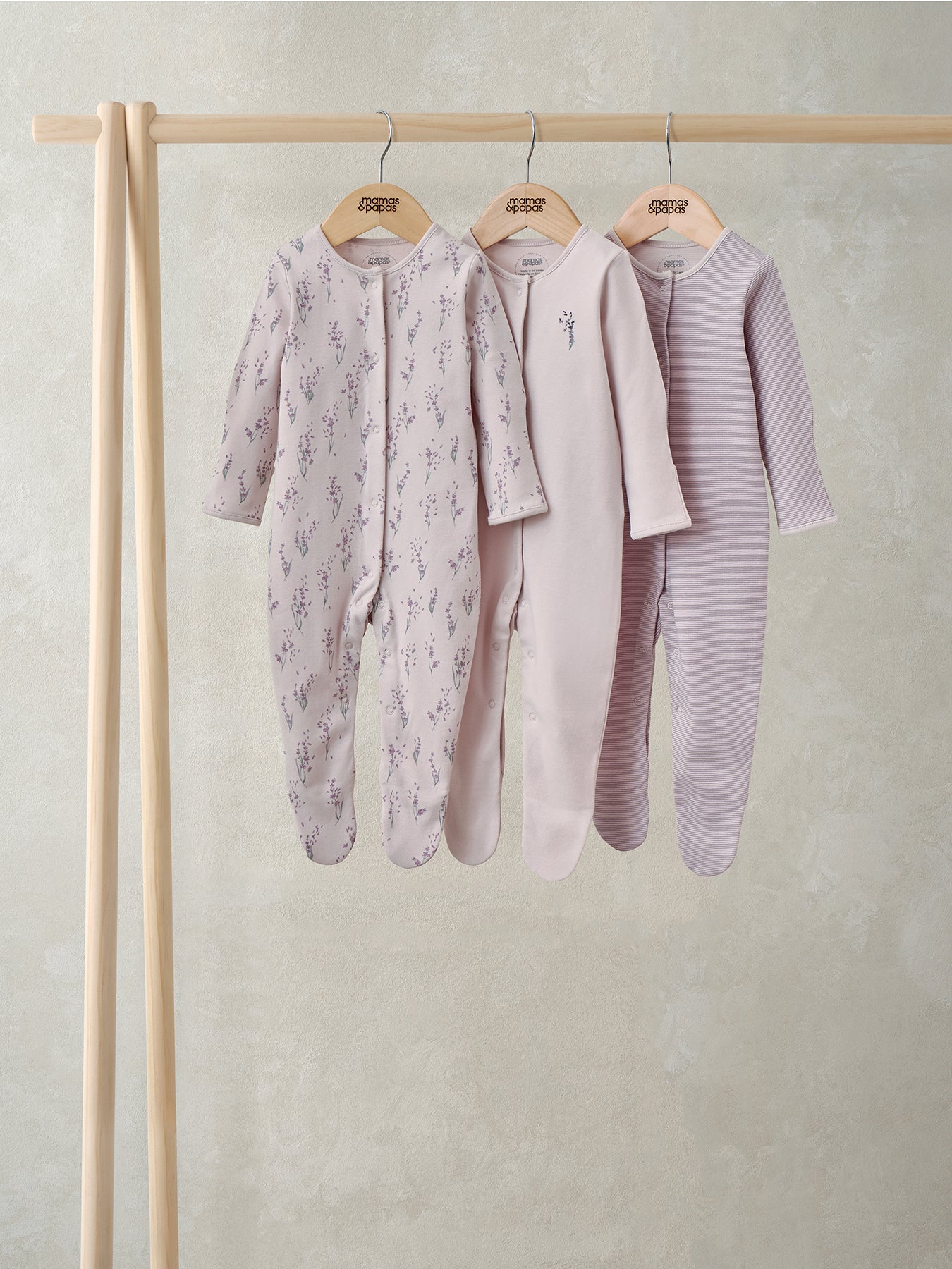 Baby Three Pack Lavender Sleepsuits