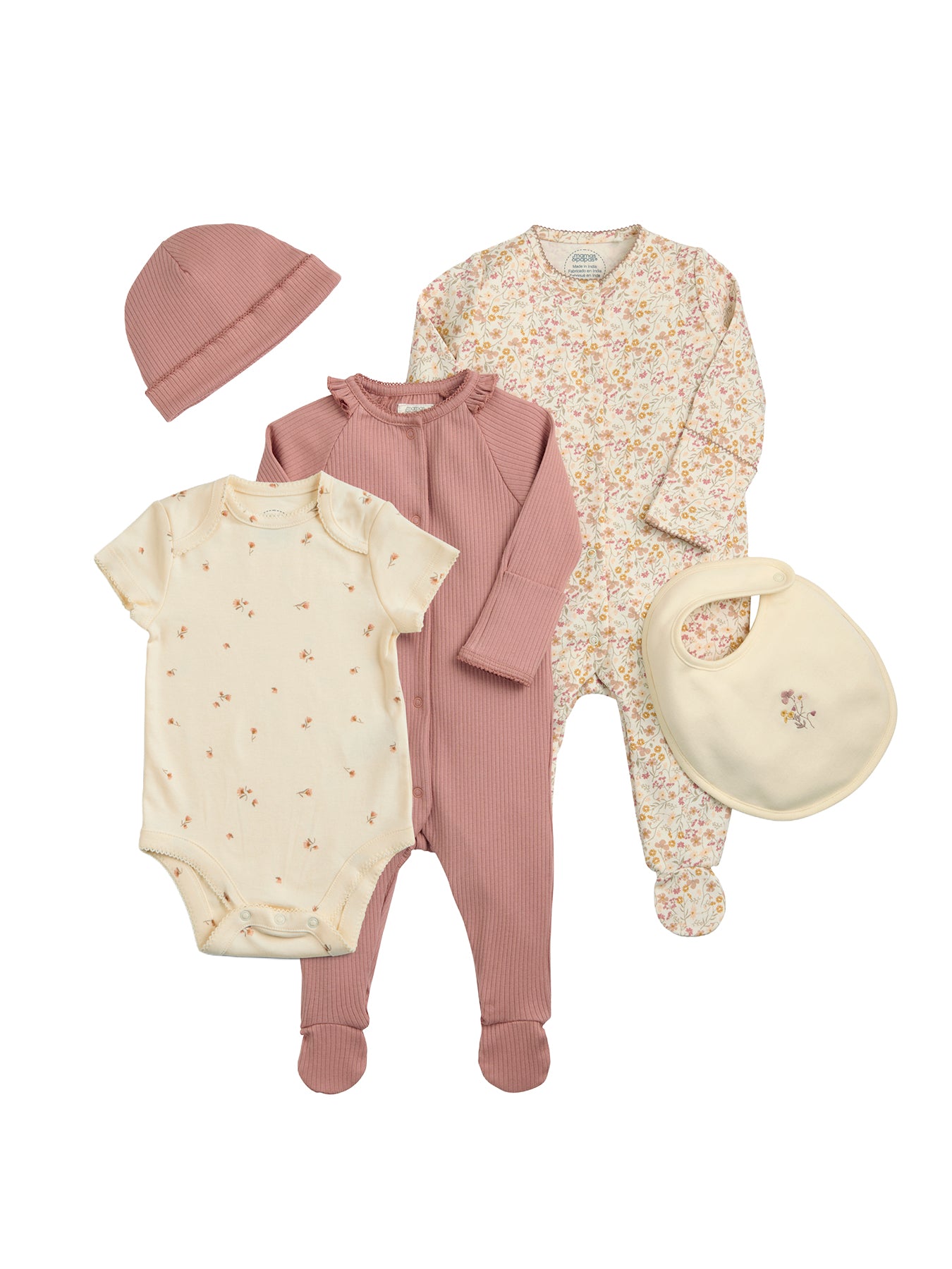 Baby Five Piece Floral Gift Set Pink