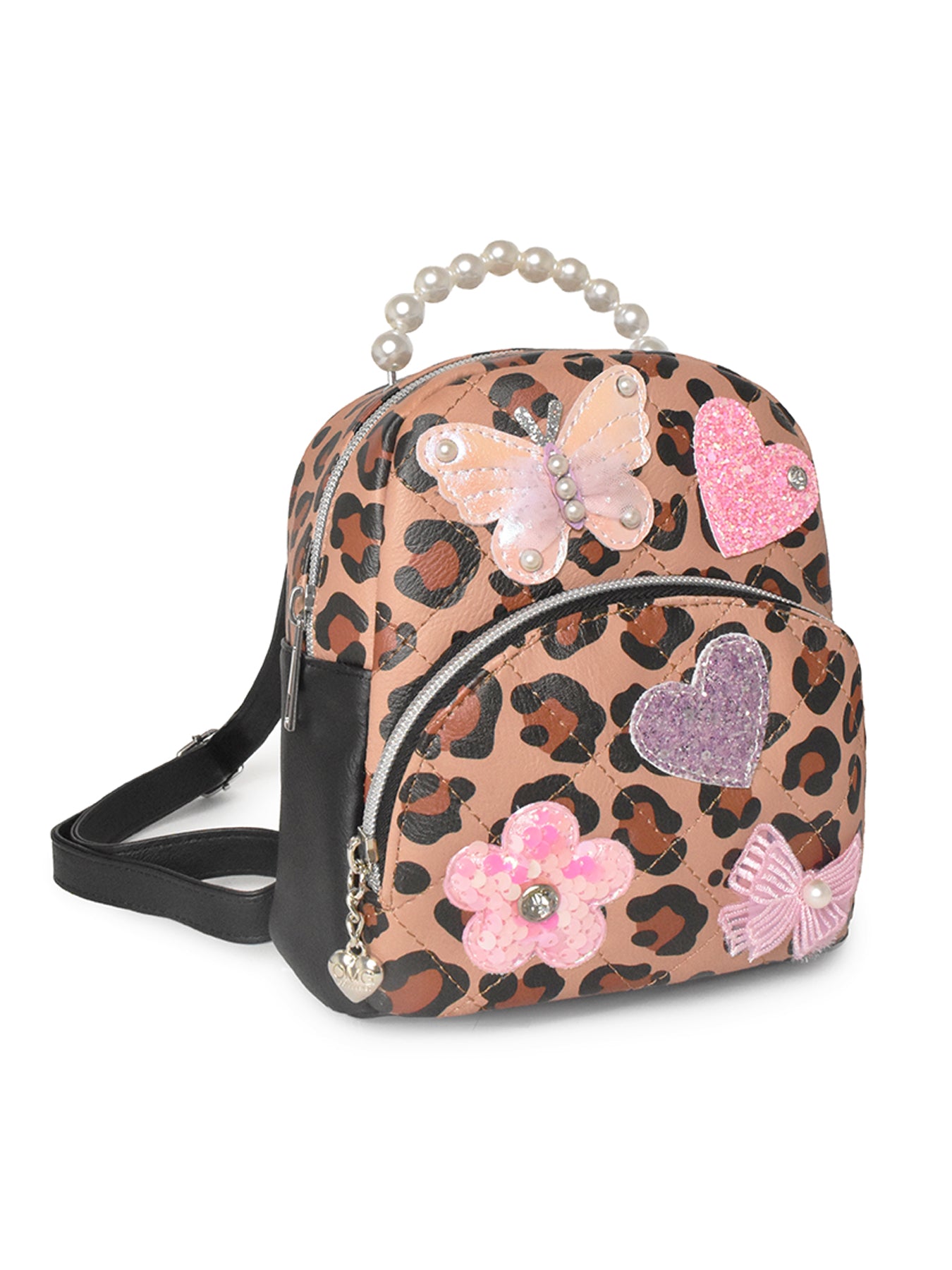 Kids' Leopard Pearl Top Handle Micro Mini Backpack Brown