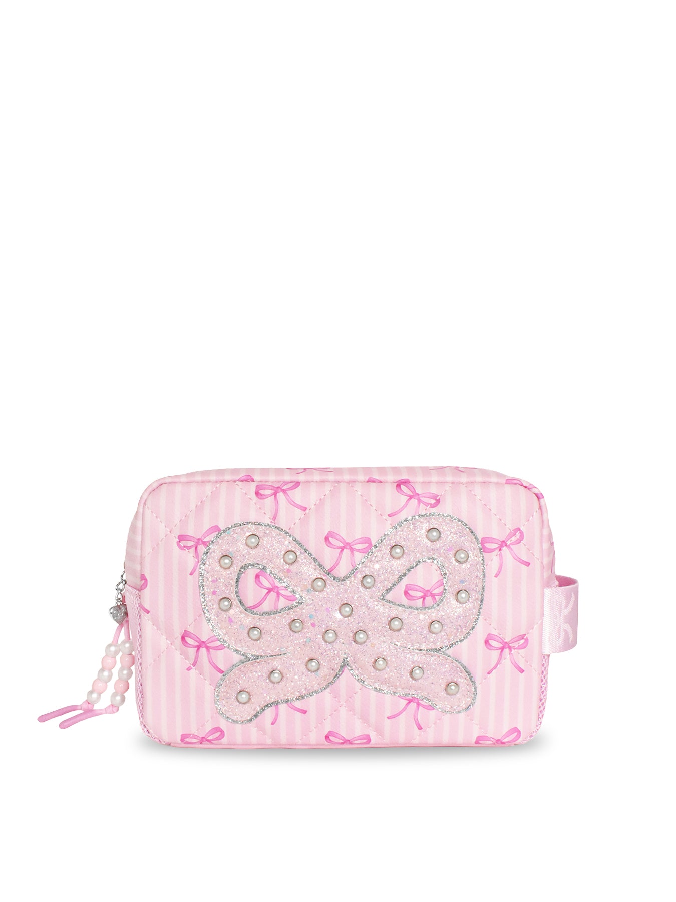 Kids' Bow Pearl Quilted Cosmetic Pouch Pink