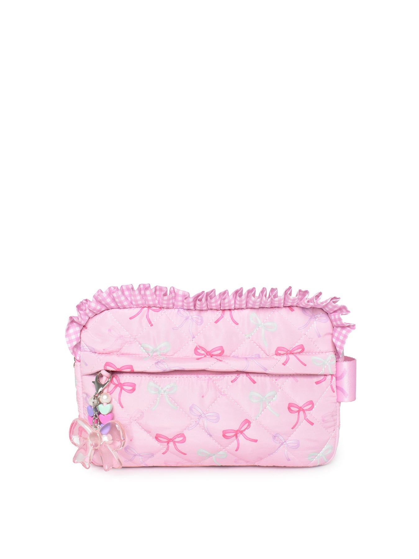 Kids' Bow Quilted Pouch with Charm Pink