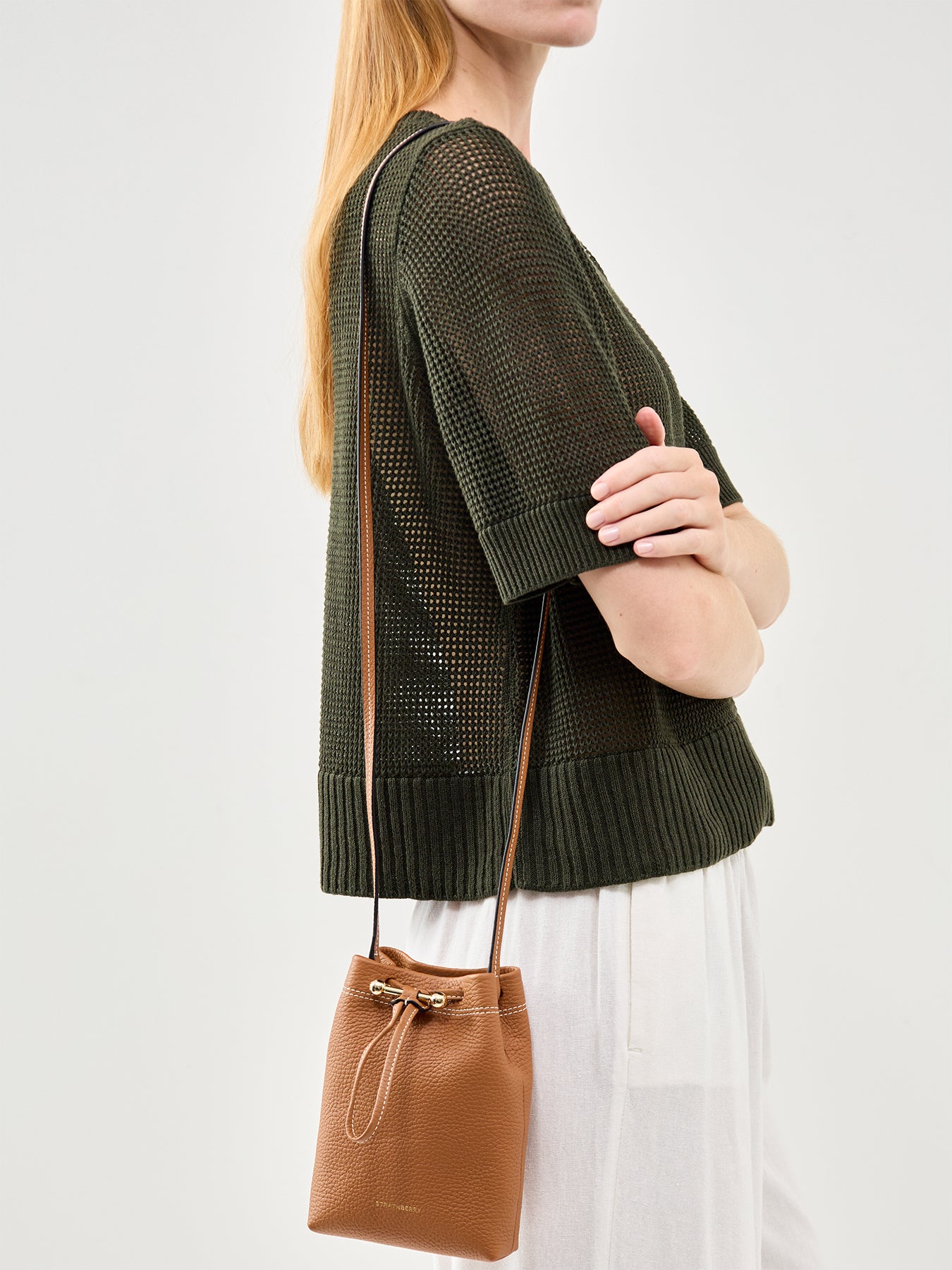 Strathberry Osette Large Leather Pouch Tan
