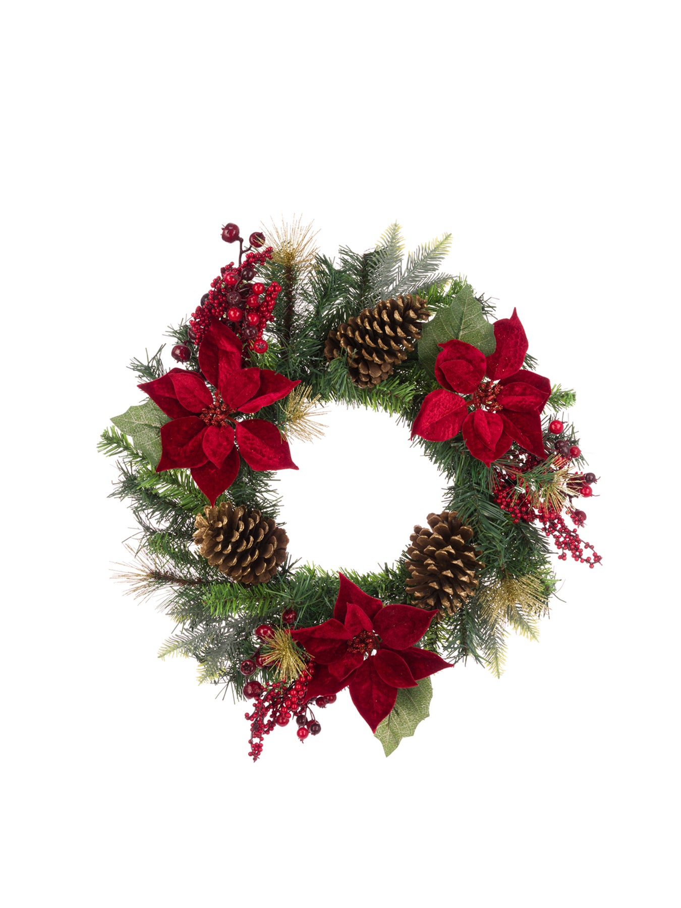 Poinsettia Berry Pine Wreath 35cm