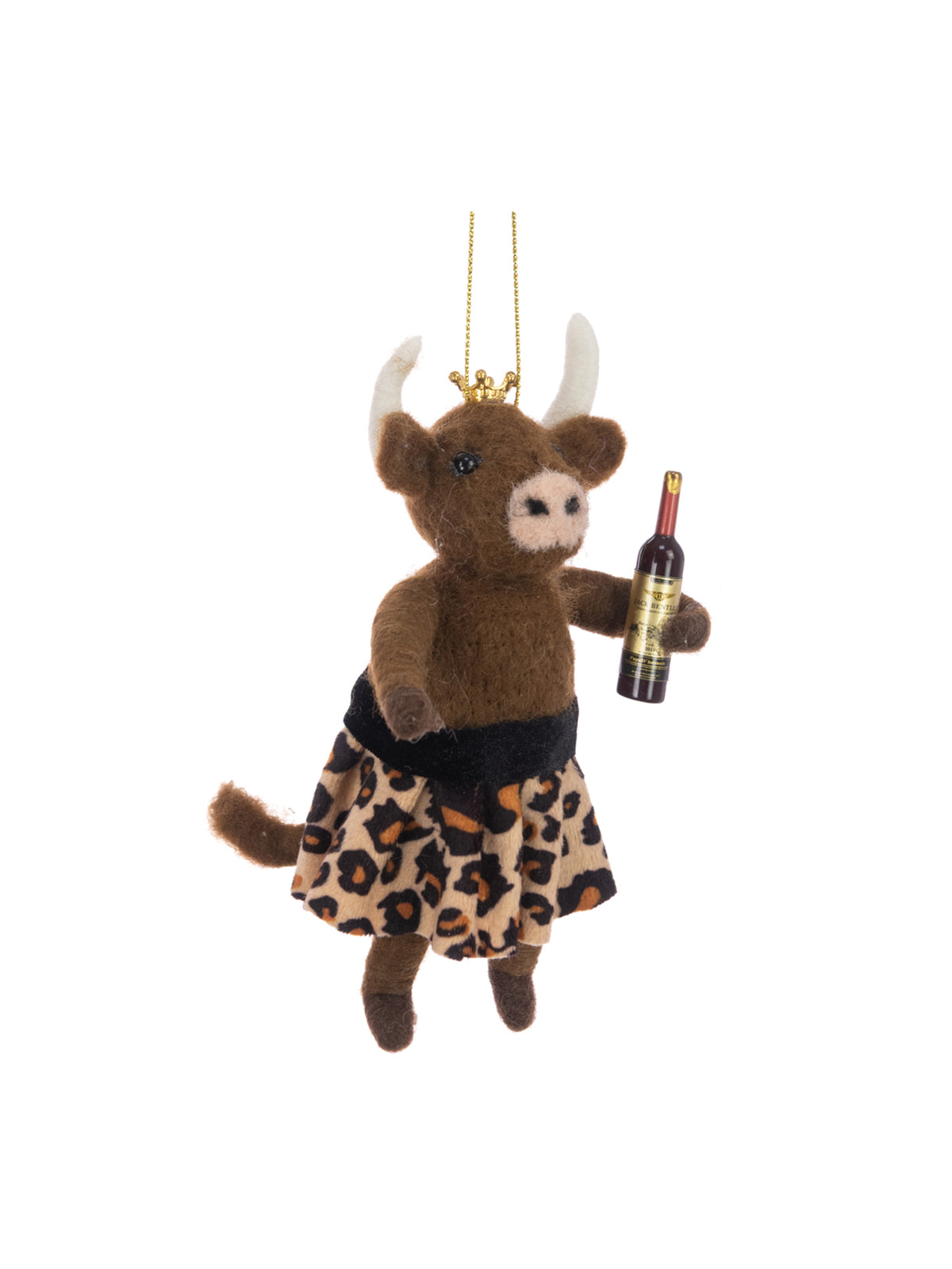 Felt Mrs Highland Cow Leopard Hanging Decoration - Brown