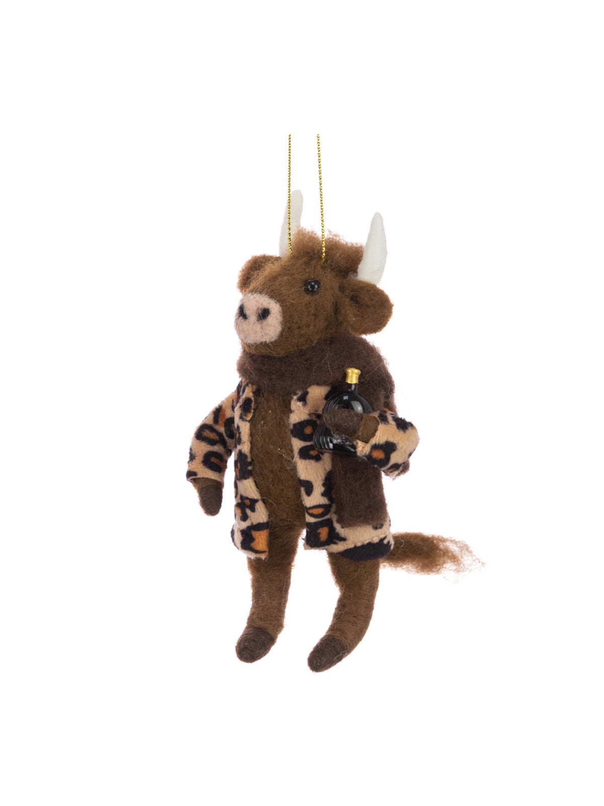 Felt Highland Cow Leopard Hanging Decoration - Brown