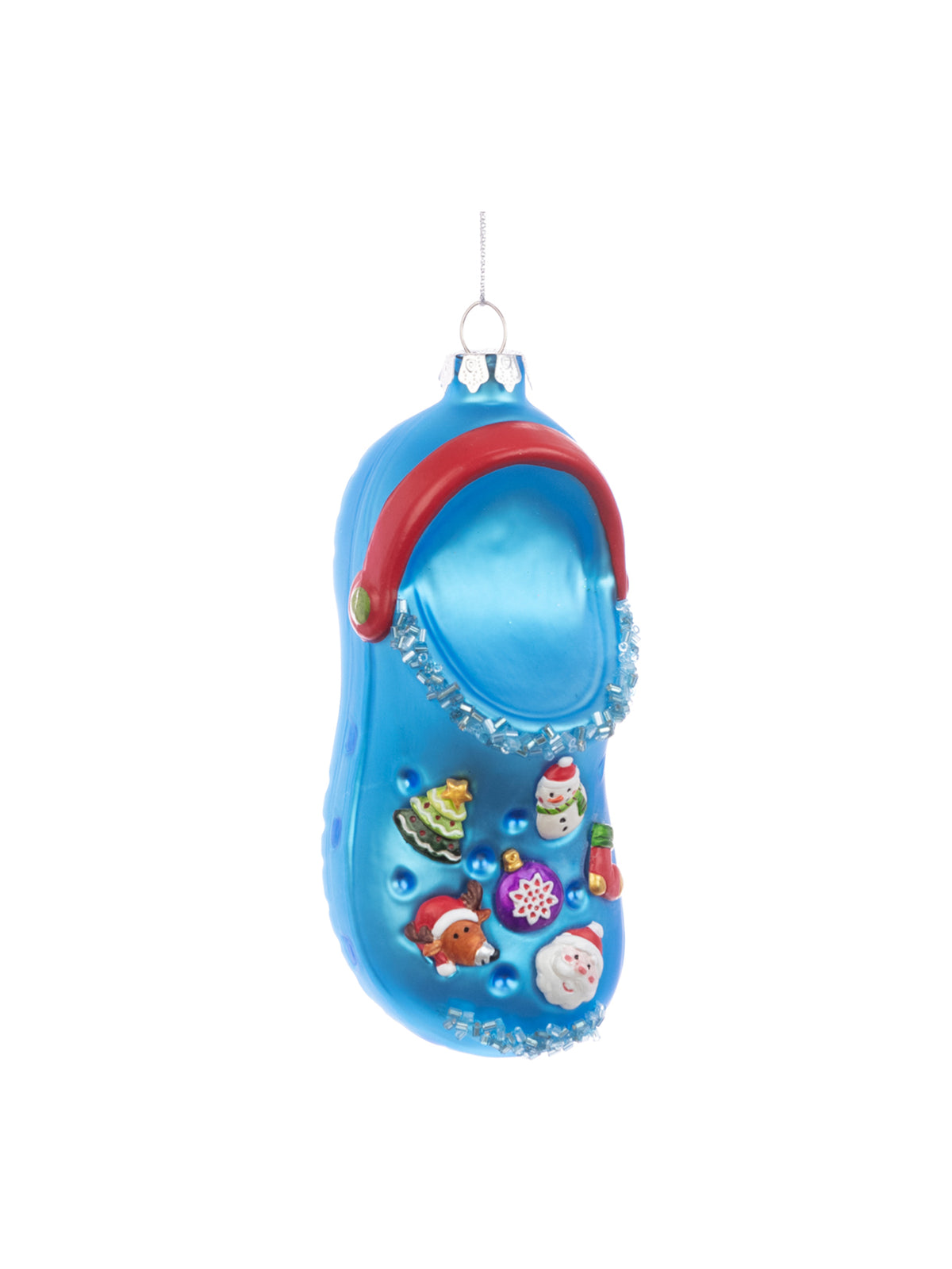 Glass Christmas Clog Hanging Decoration 13cm - Blue