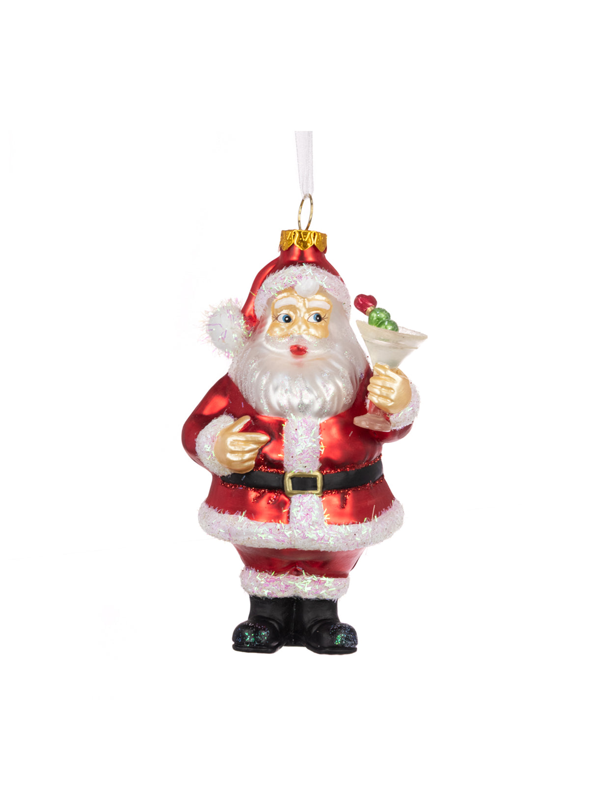 Glass Santa With Cocktail Hanging Decoration 11cm - Red