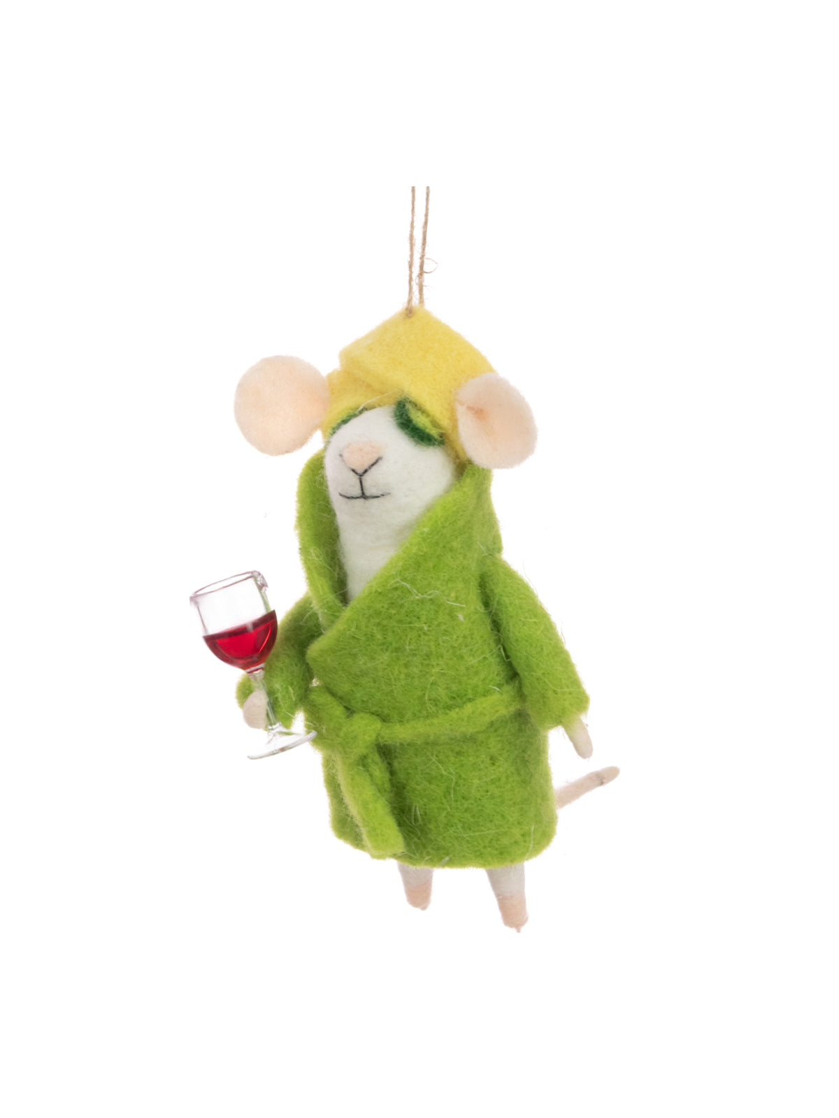 Felt Mouse At The Spa Hanging Decoration 13cm - Green