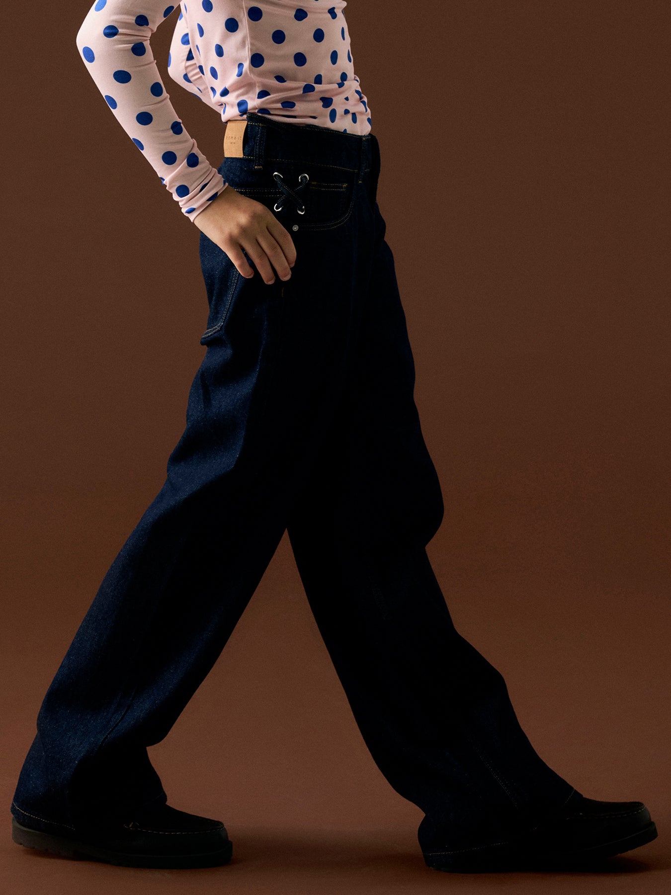 Rose Wide-Leg Cotton Jeans Navy