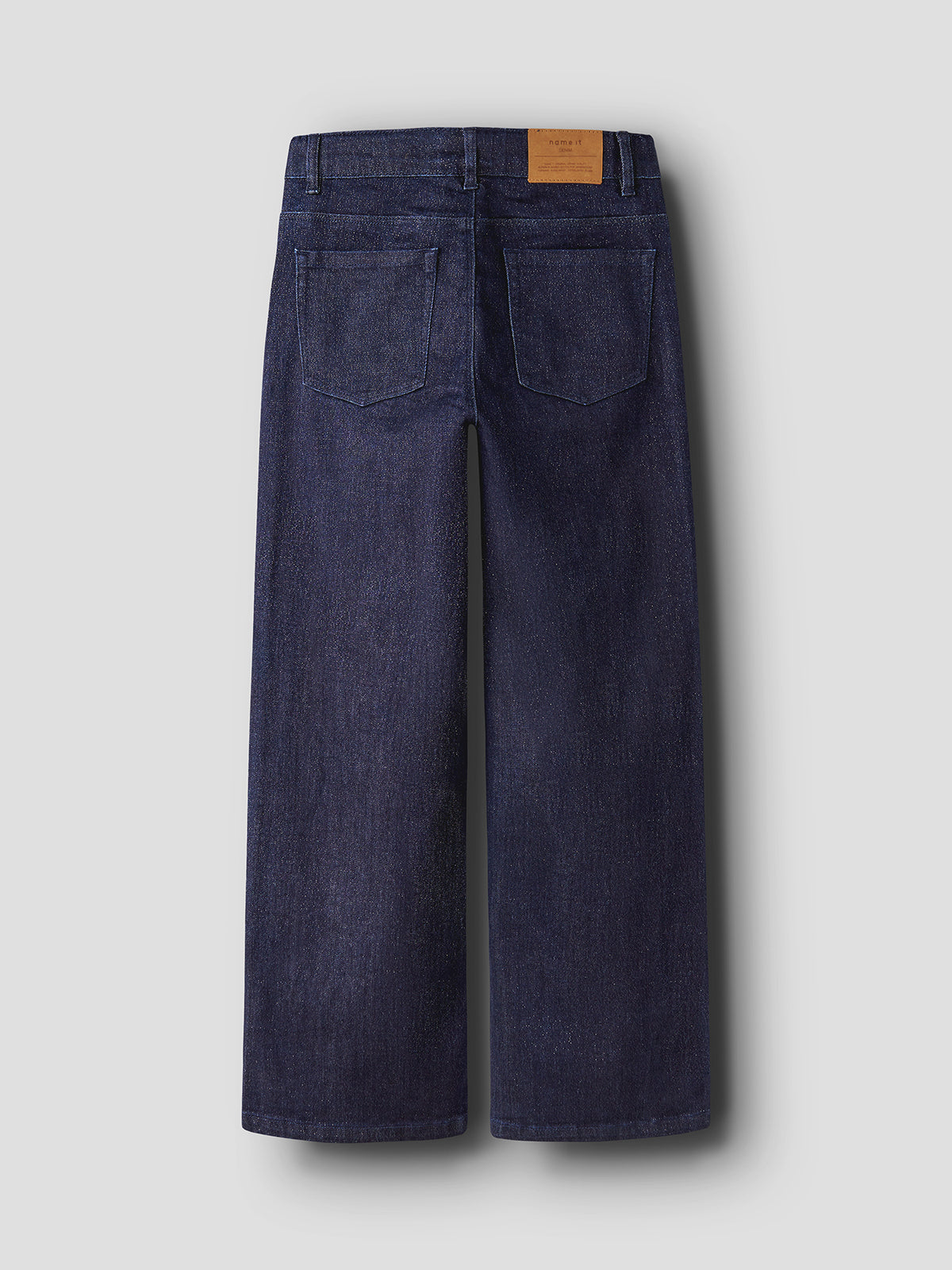 Cotton Blend Rose Wide Leg Glitter Jeans - Dark Blue Denim