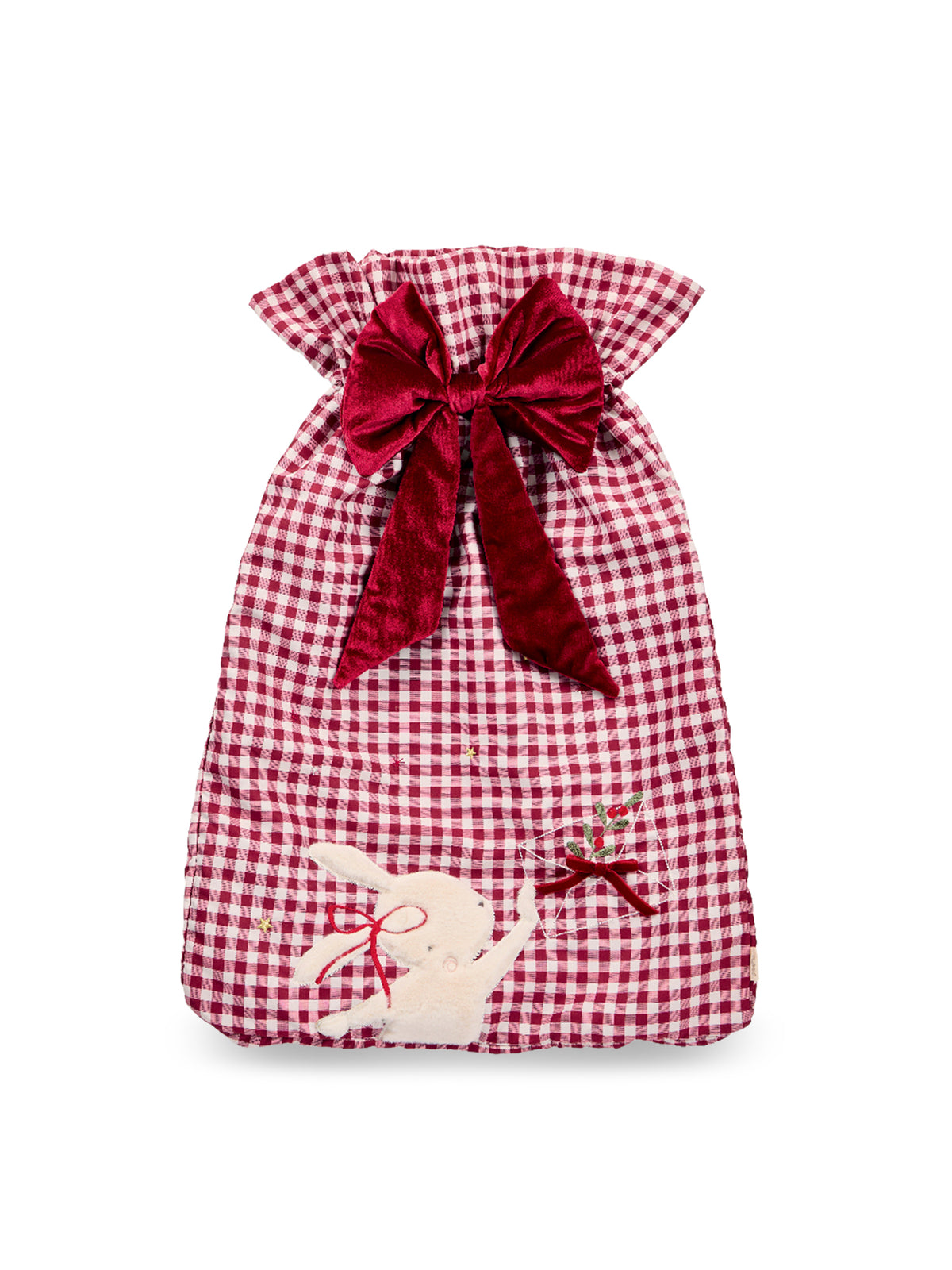 Large Gingham Christmas Sack - Natural