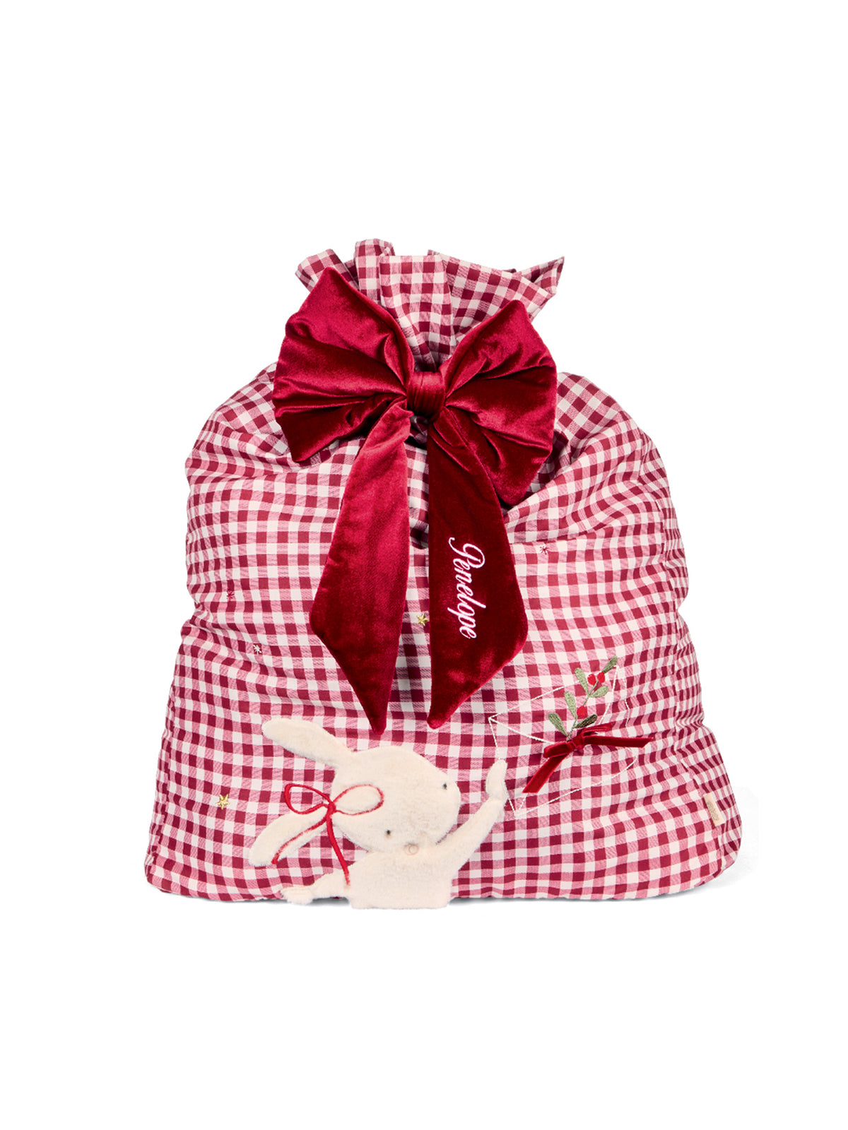 Large Gingham Christmas Sack - Natural