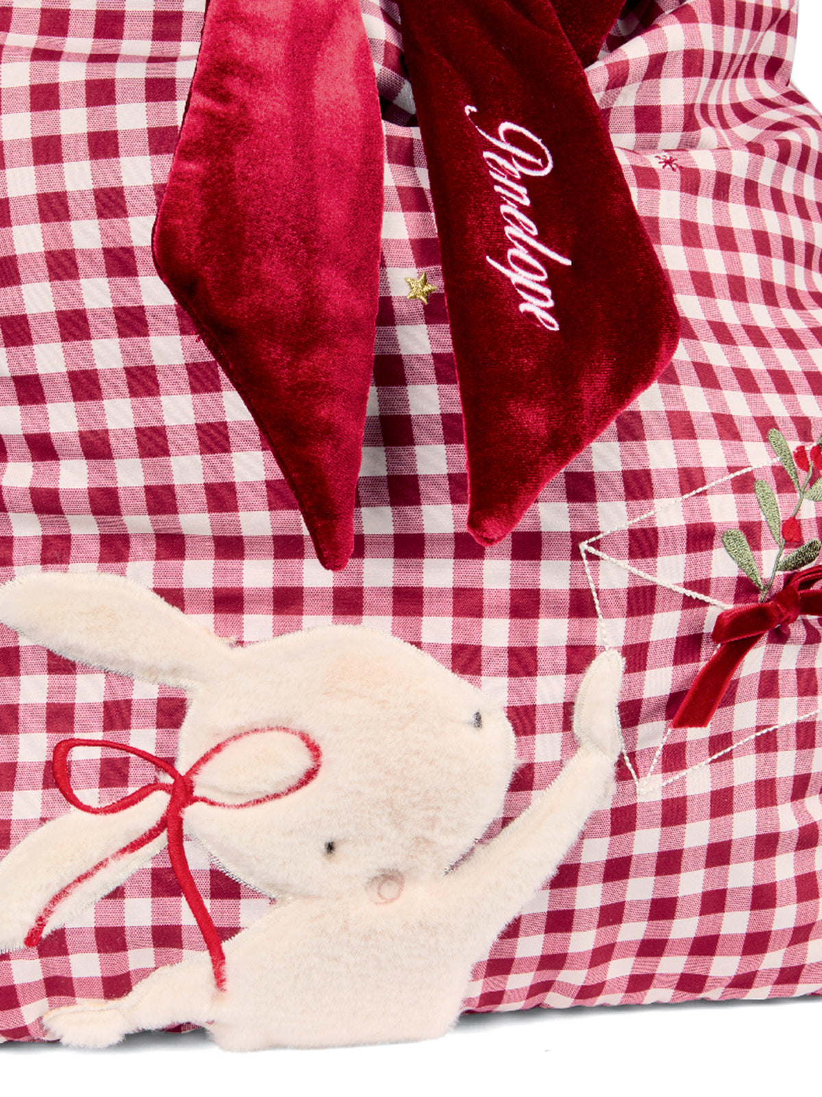 Large Gingham Christmas Sack - Natural