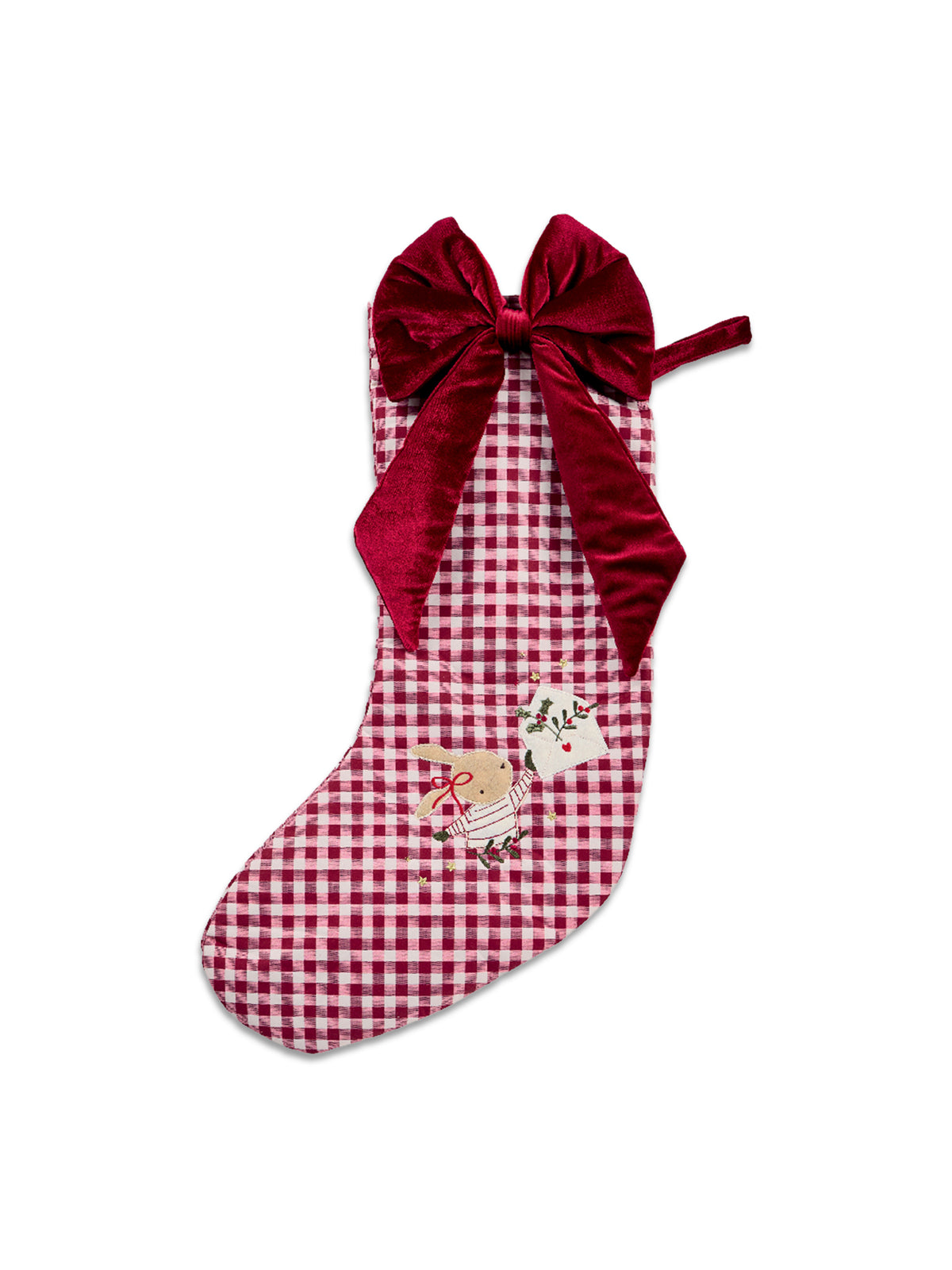 Large Gingham Christmas Stocking - Natural