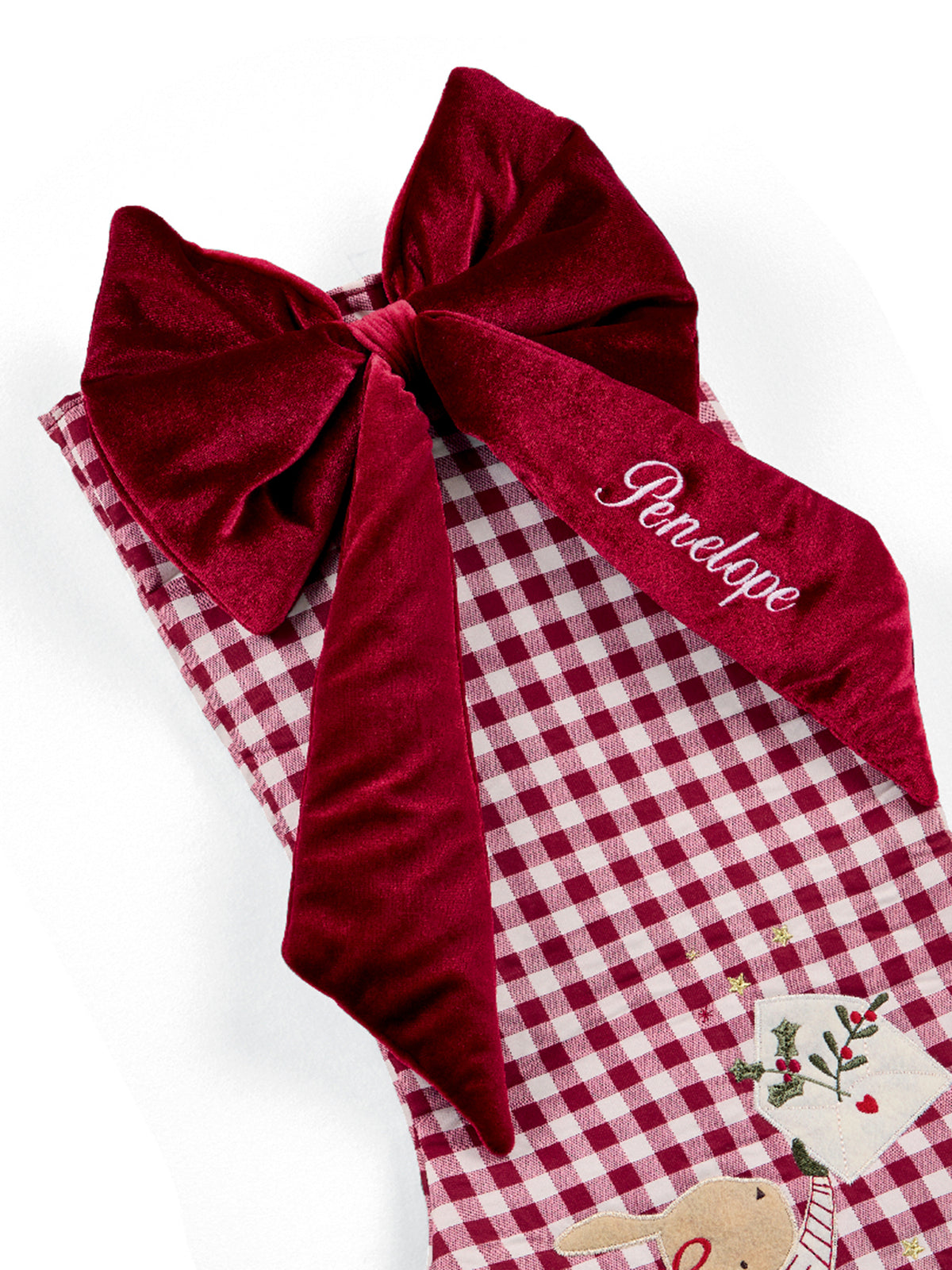 Large Gingham Christmas Stocking - Natural