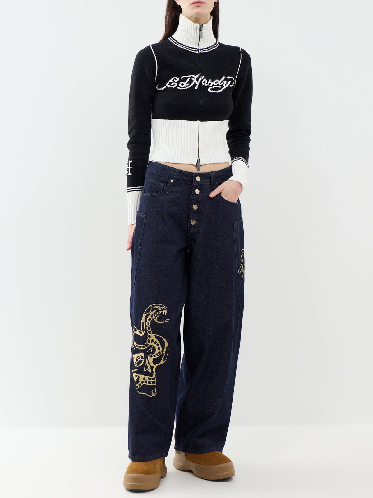 Skull and Serpent Knitted Zip Through Jacket