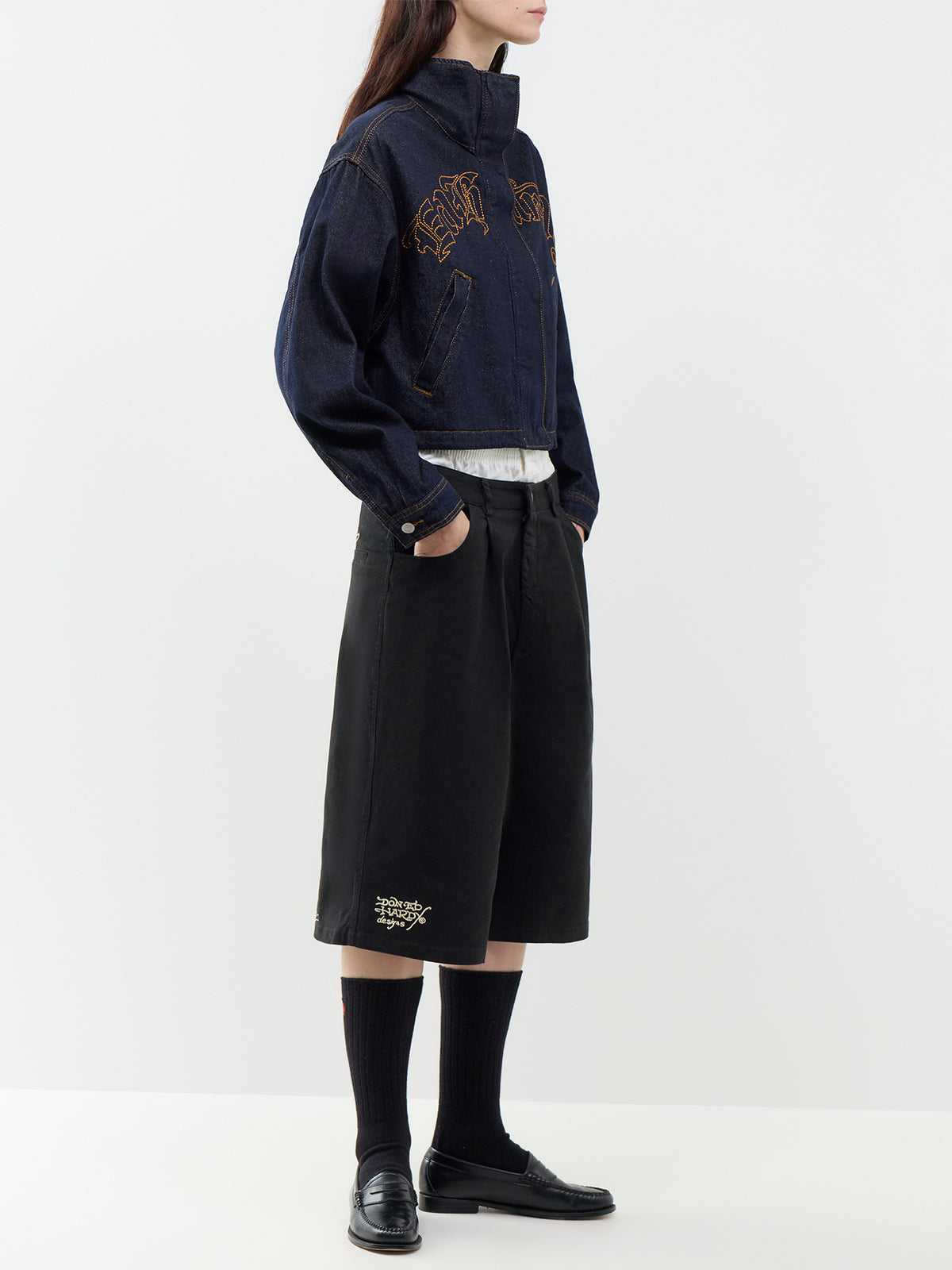 Double Waistband Python  Cotton Chino Shorts