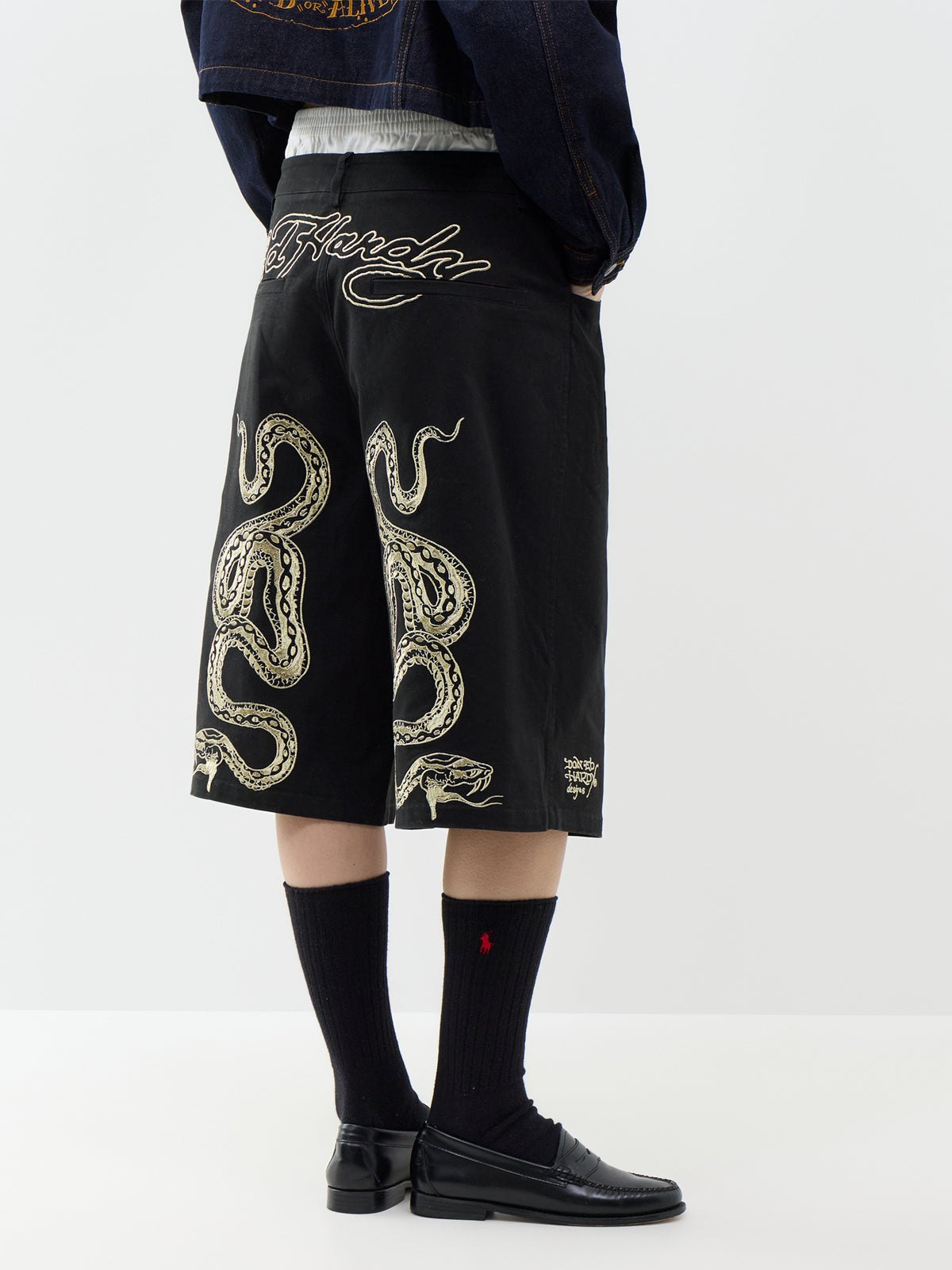 Double Waistband Python  Cotton Chino Shorts