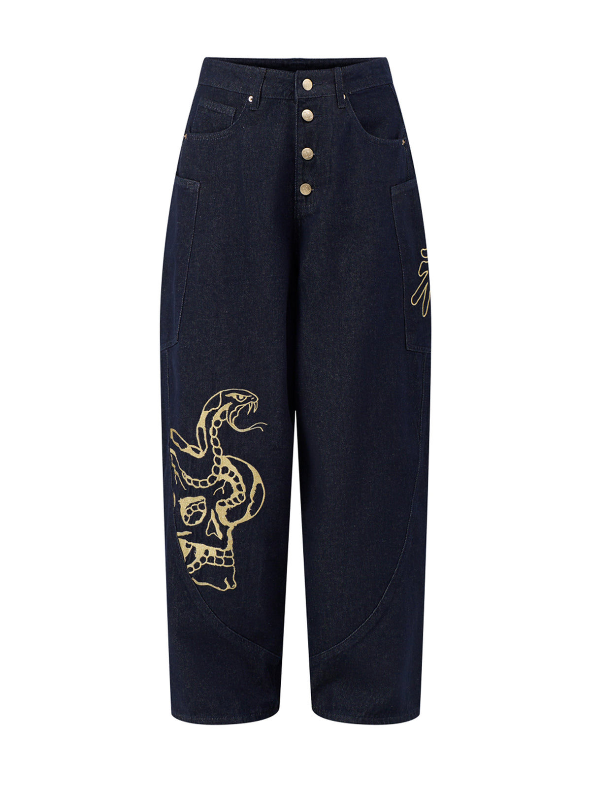 Golden Snake  Cotton Barrel Leg Jeans