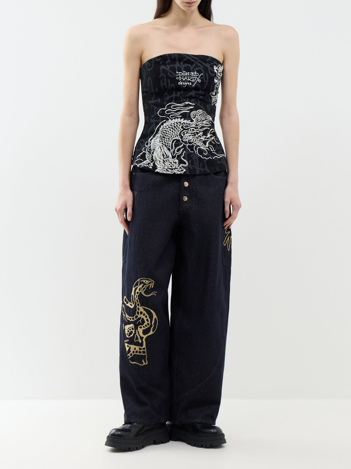 Golden Snake  Cotton Barrel Leg Jeans
