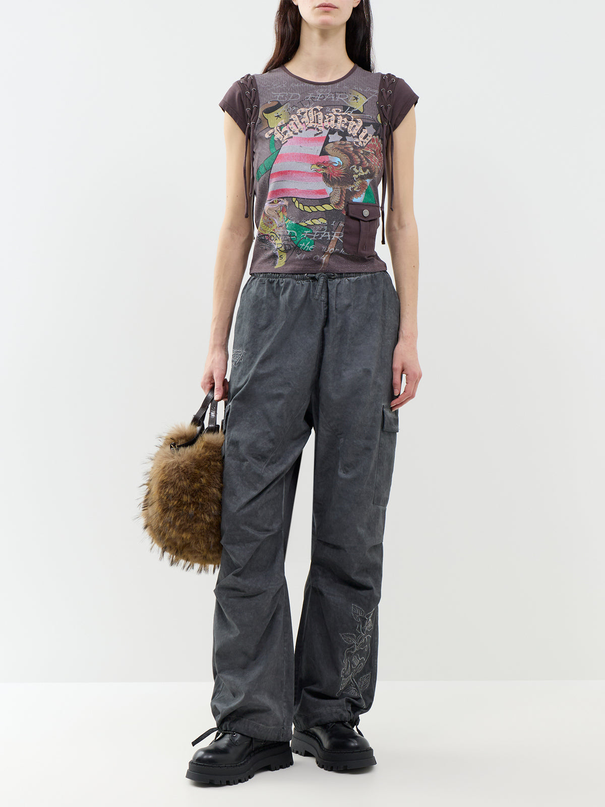 Tattoo Embroidered Cotton Cargo Trousers
