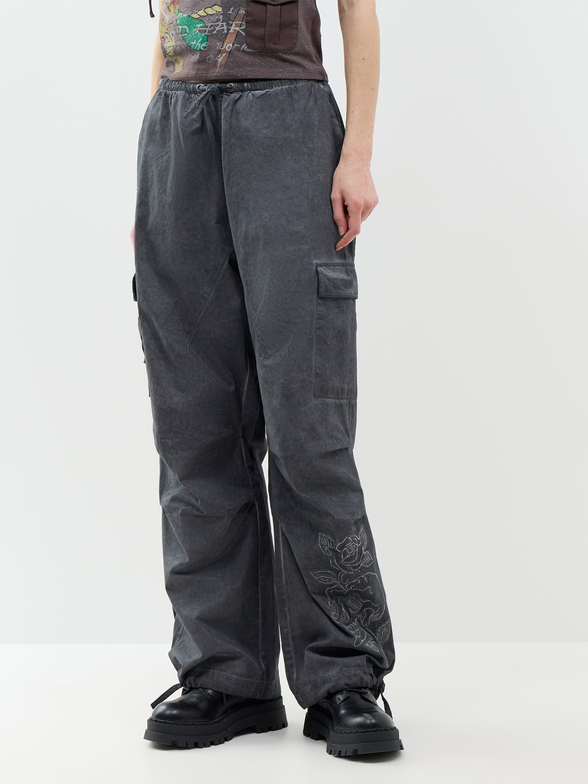 Tattoo Embroidered Cotton Cargo Trousers