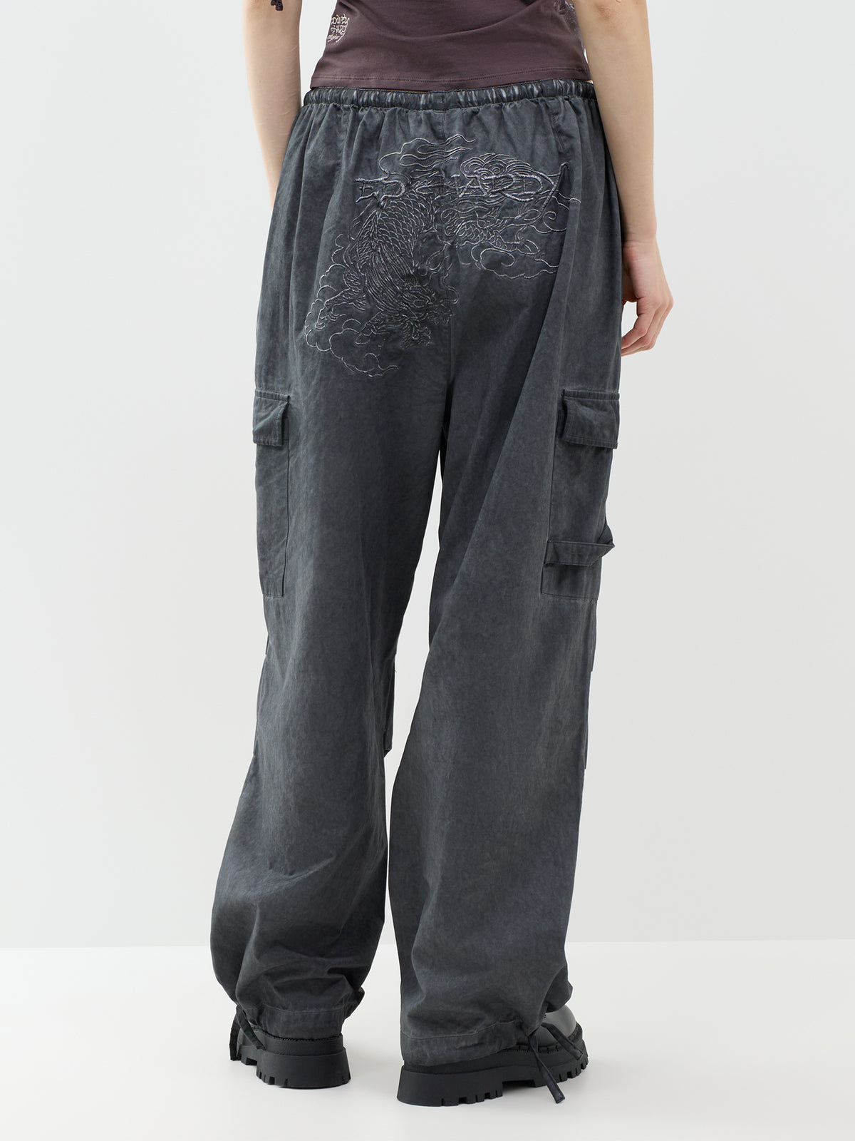 Tattoo Embroidered Cotton Cargo Trousers