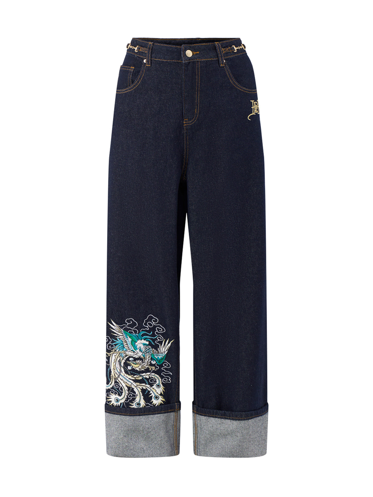 Dancing Dragon  Cotton Wide Leg Jeans