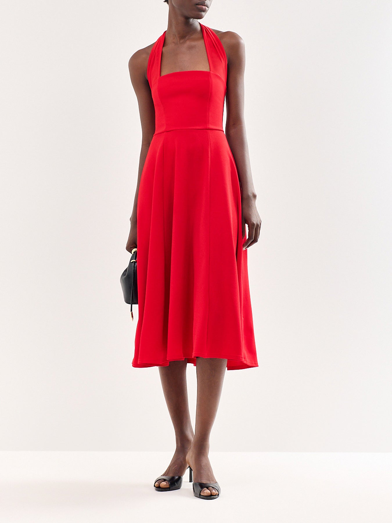Auburn Halter Skater Midi Dress Red