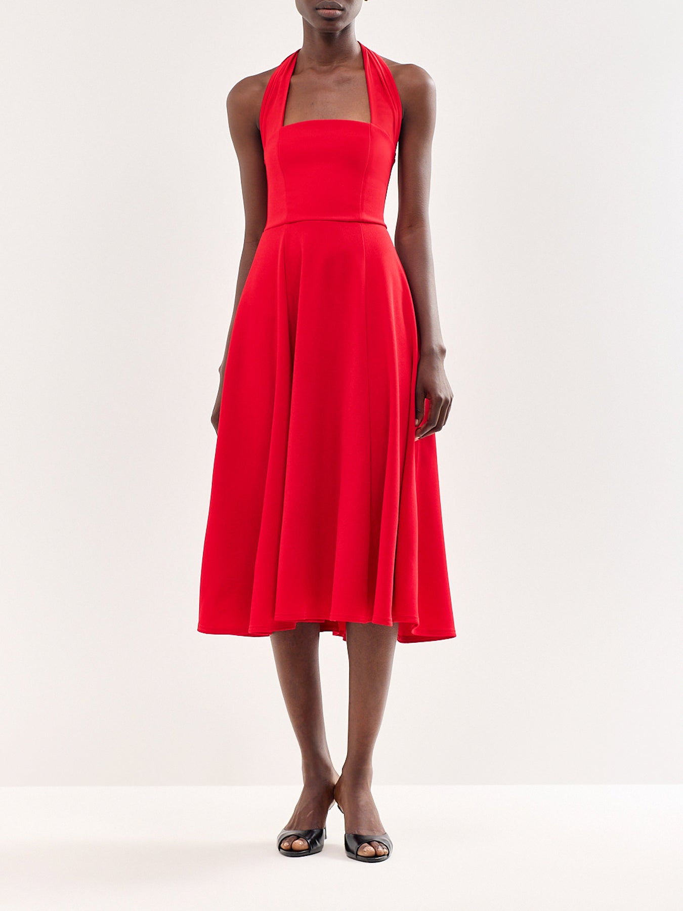 Auburn Halter Skater Midi Dress Red
