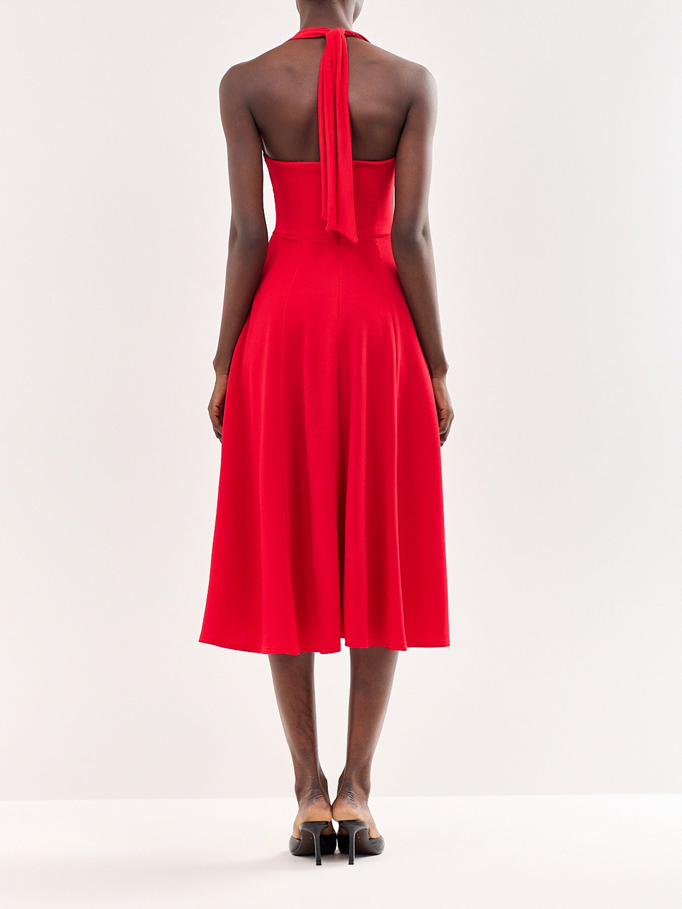 Auburn Halter Skater Midi Dress Red