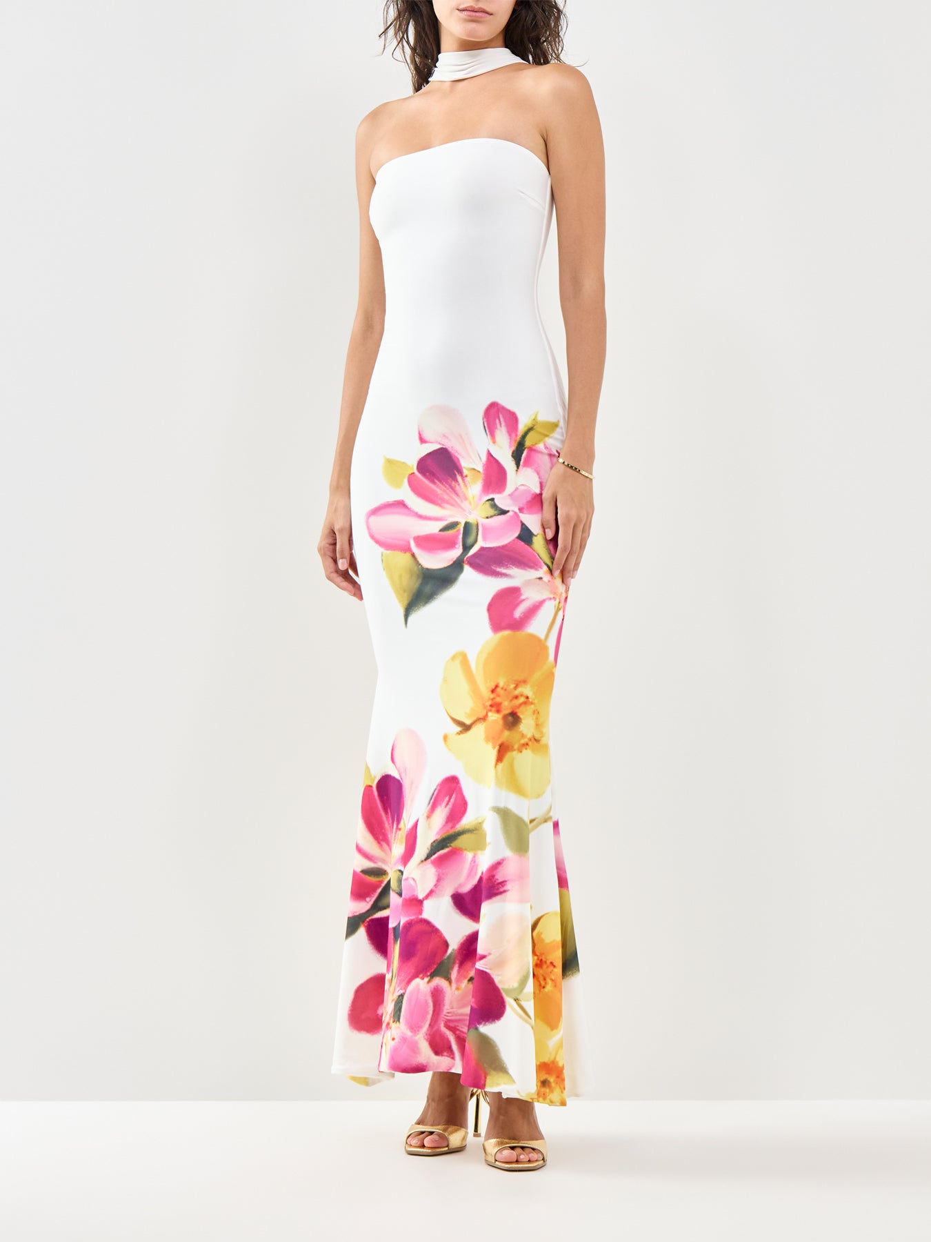 Brooke Floral Bandeau Maxi Dress White