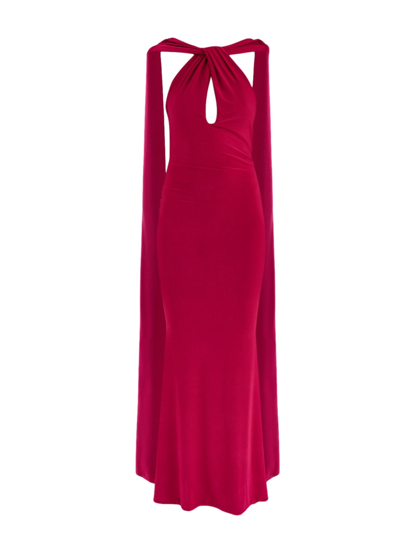 Rhoda Twist Halterneck Cape Maxi Dress Burgundy