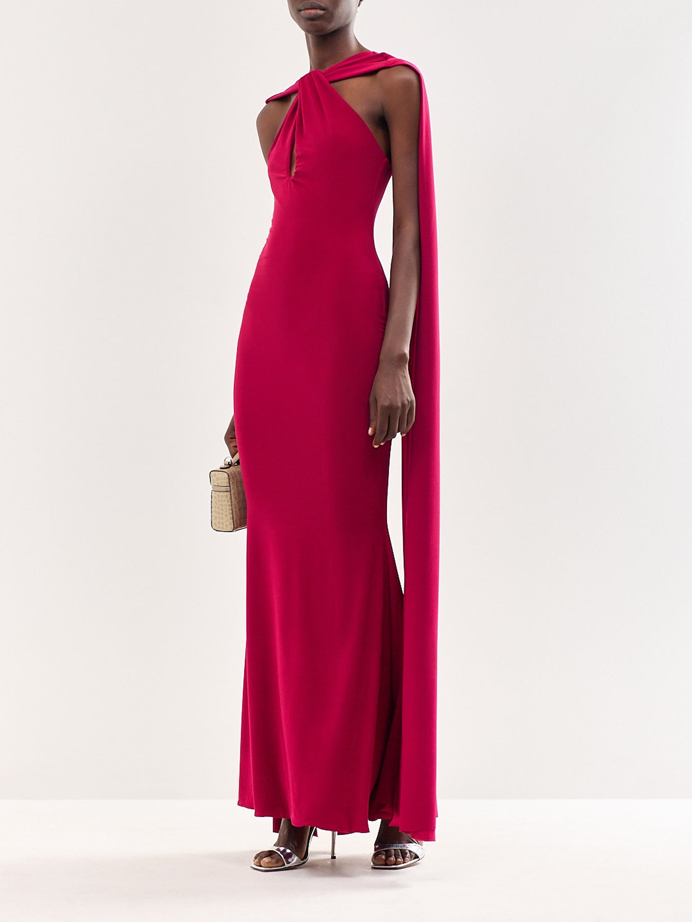 Rhoda Twist Halterneck Cape Maxi Dress Burgundy