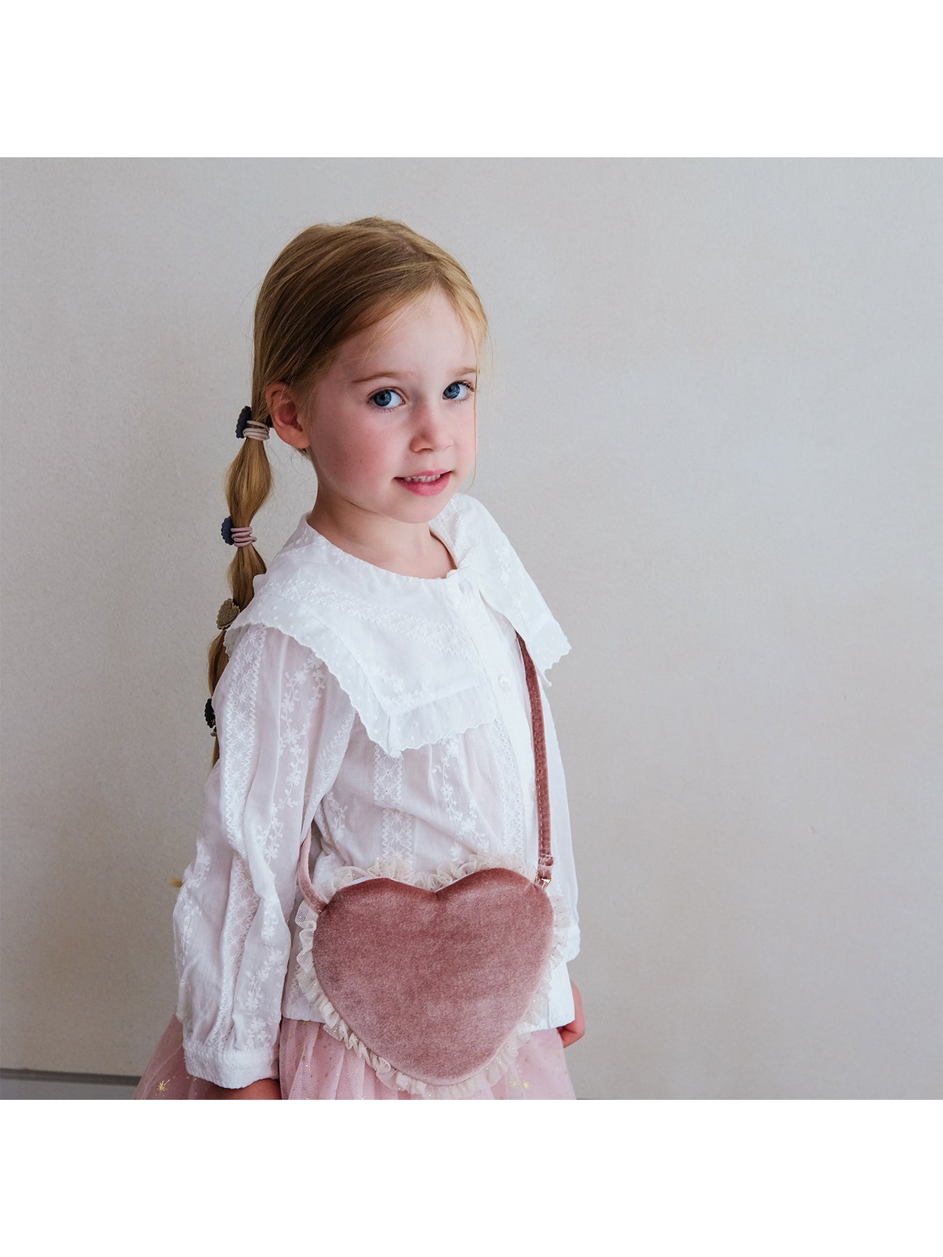 Kids Tulle Velvet Heart Bag Pink