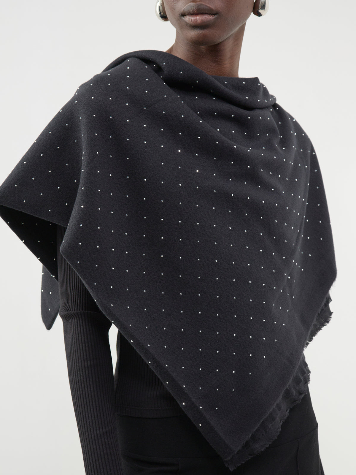 Pashmina-Feel Scattered Stud Scarf - Black