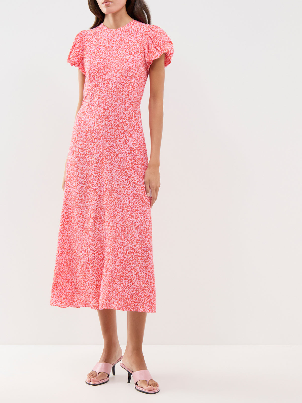 Cotton Ditsy Floral Puff Sleeve Midi Dress